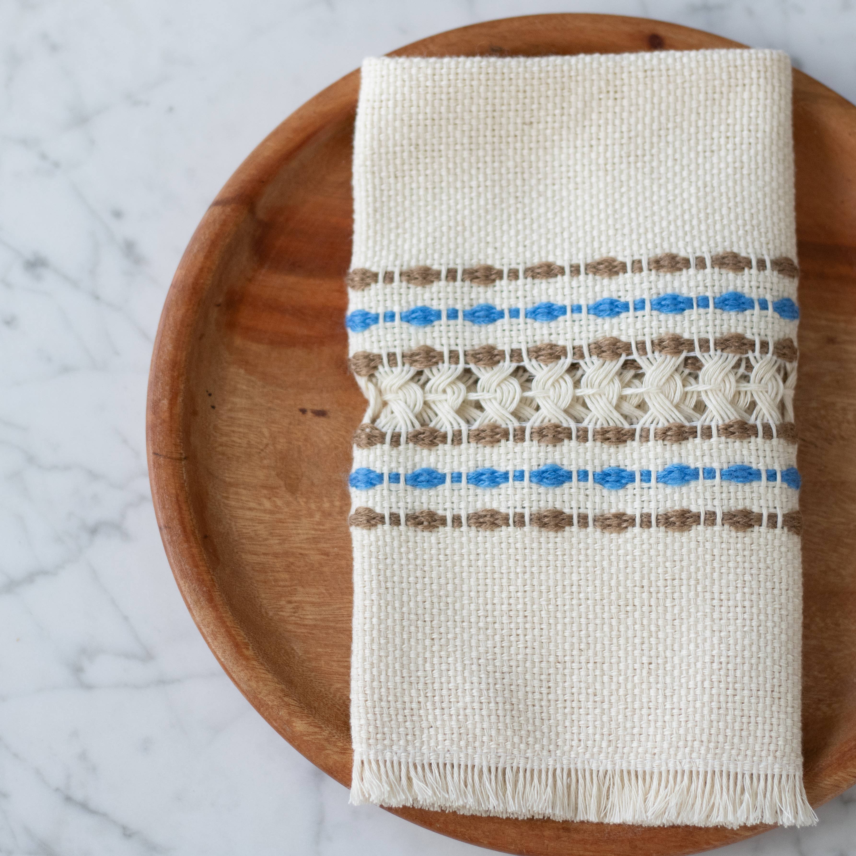 Handwoven Cotton Napkin - Blue and Brown, photo 1 of 4