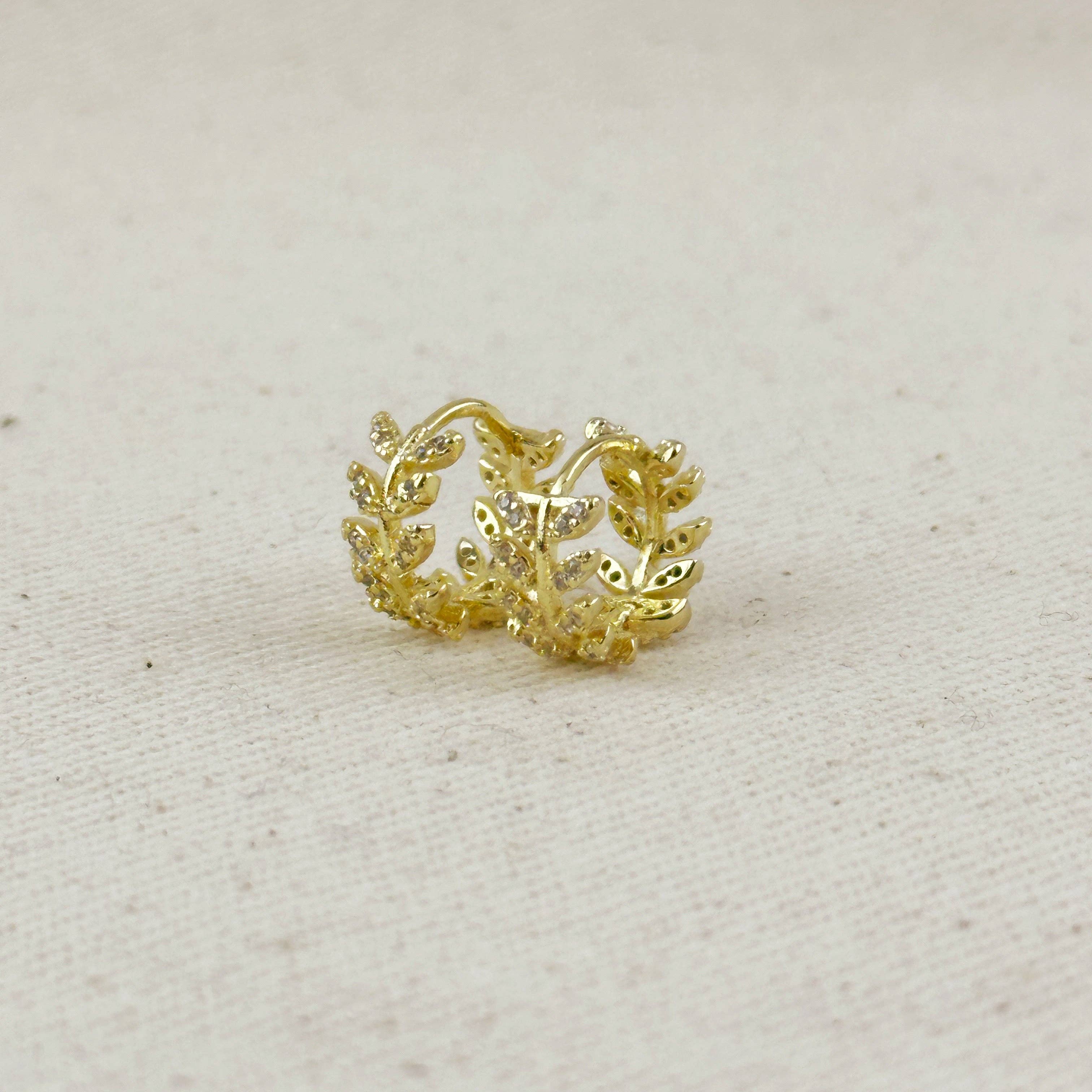 18k Gold Filled CZ Leaf Clicker Hoop Earrings, photo 3 of 8