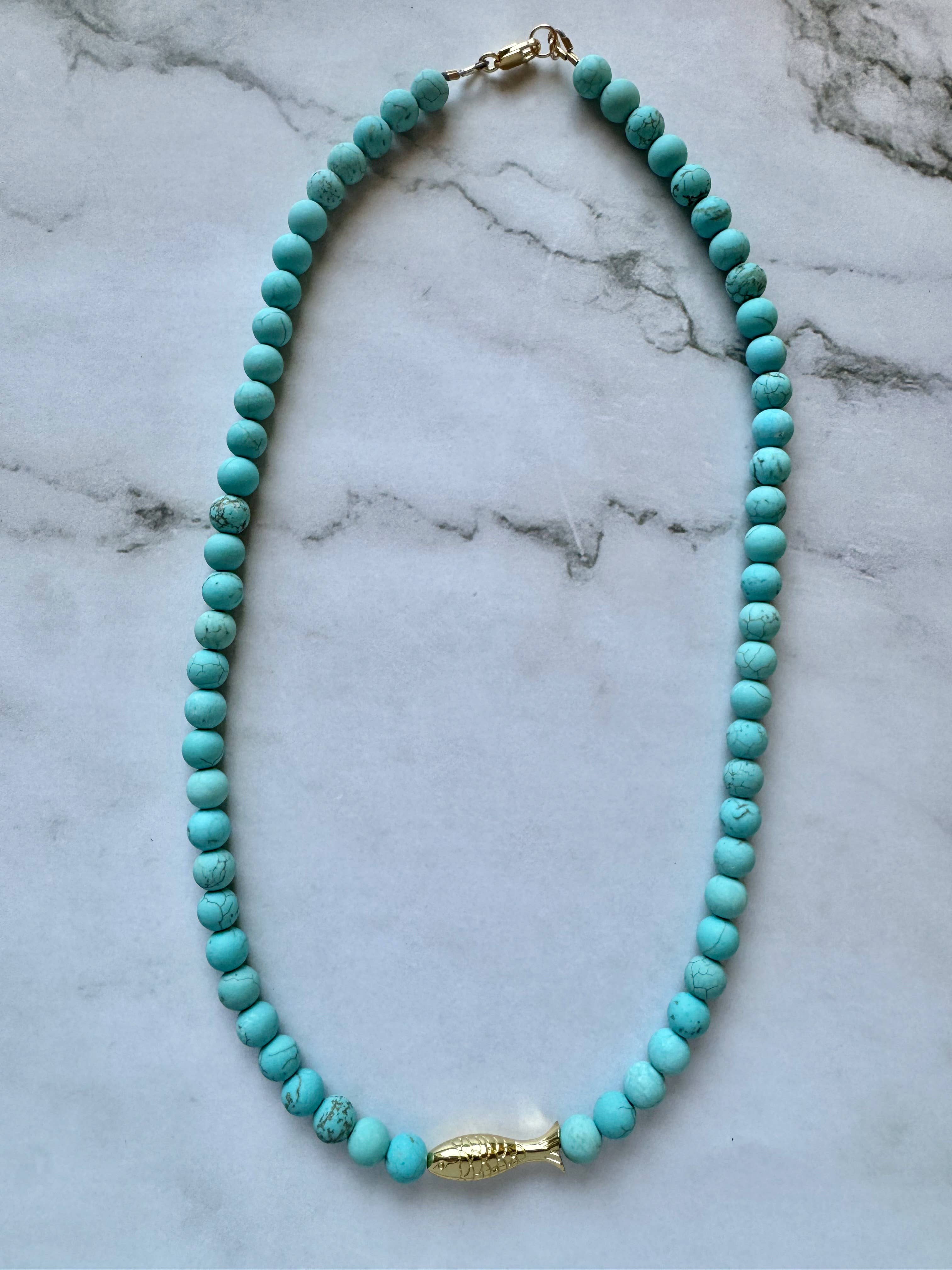 Ashia Beaded Fish Necklace: Amazonite, photo 8 of 8