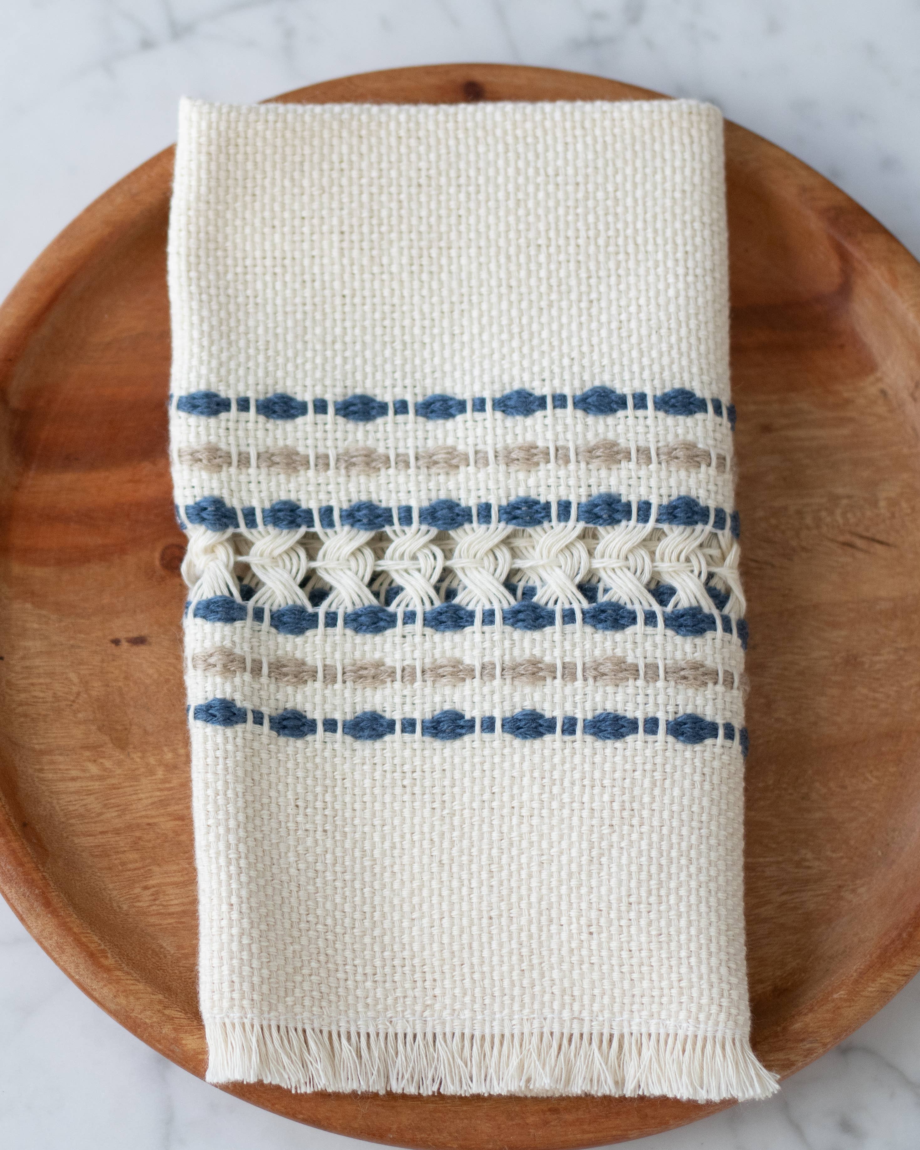 Handwoven Cotton Napkin - Blue and Tan, photo 2 of 6