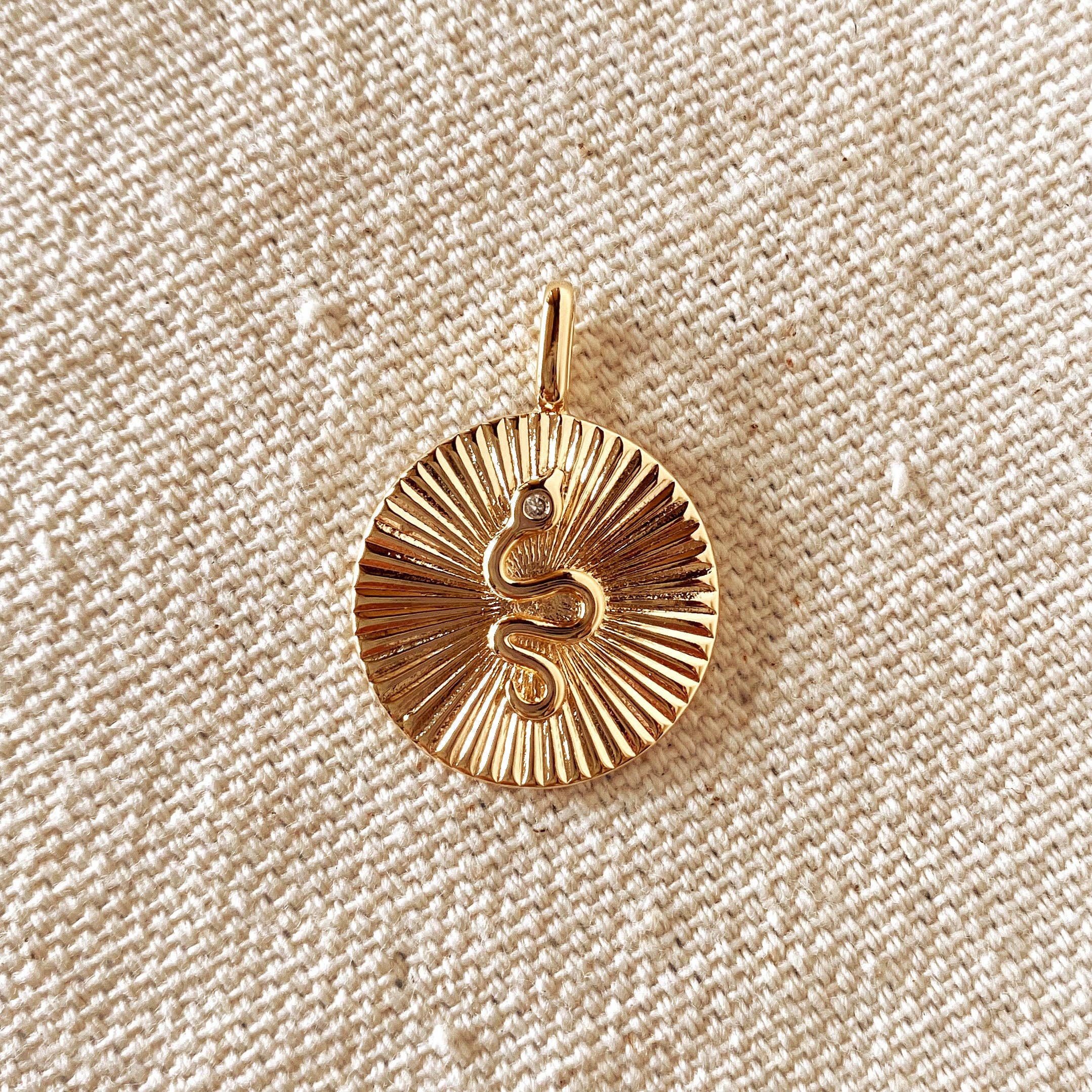 18k Gold Filled Snake Serpent Plate Pendant, photo 1 of 6