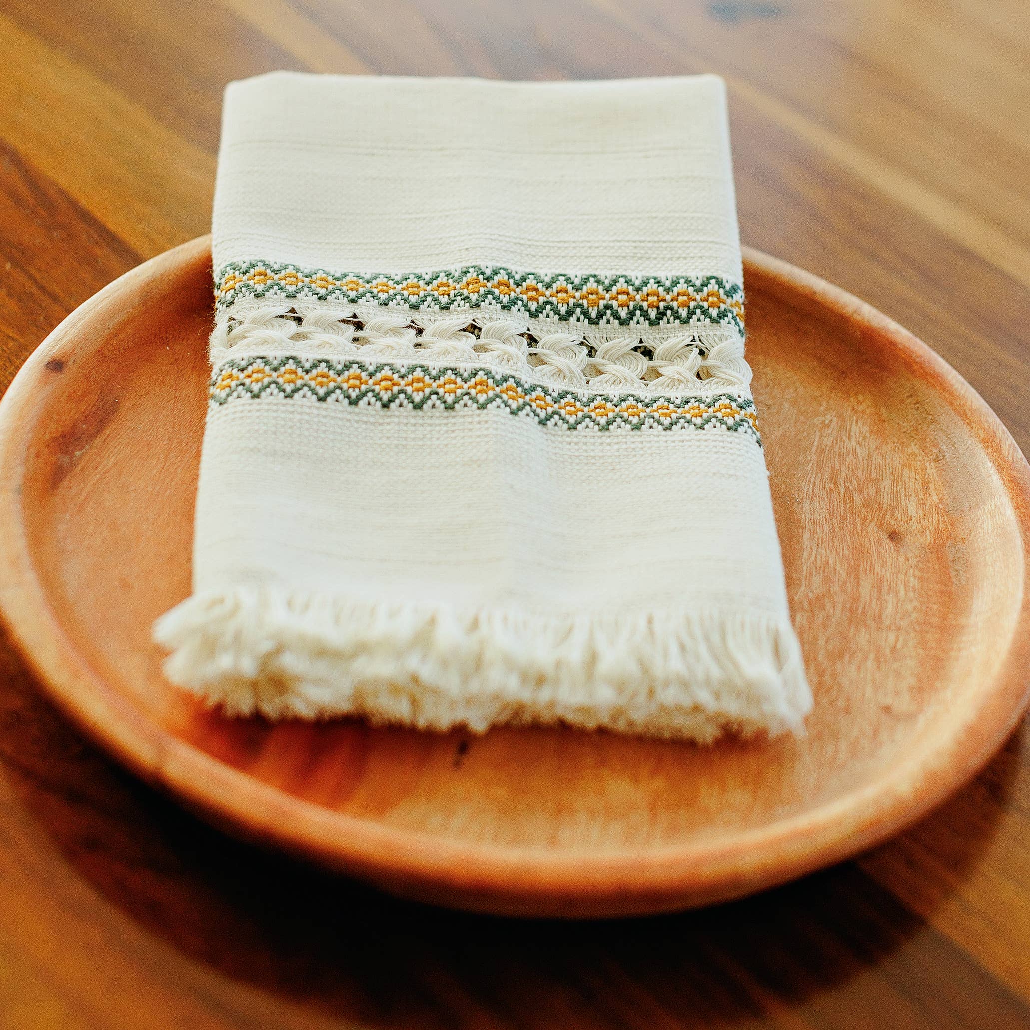 Handwoven Cotton Napkin - Olive and Mustard, photo 3 of 3