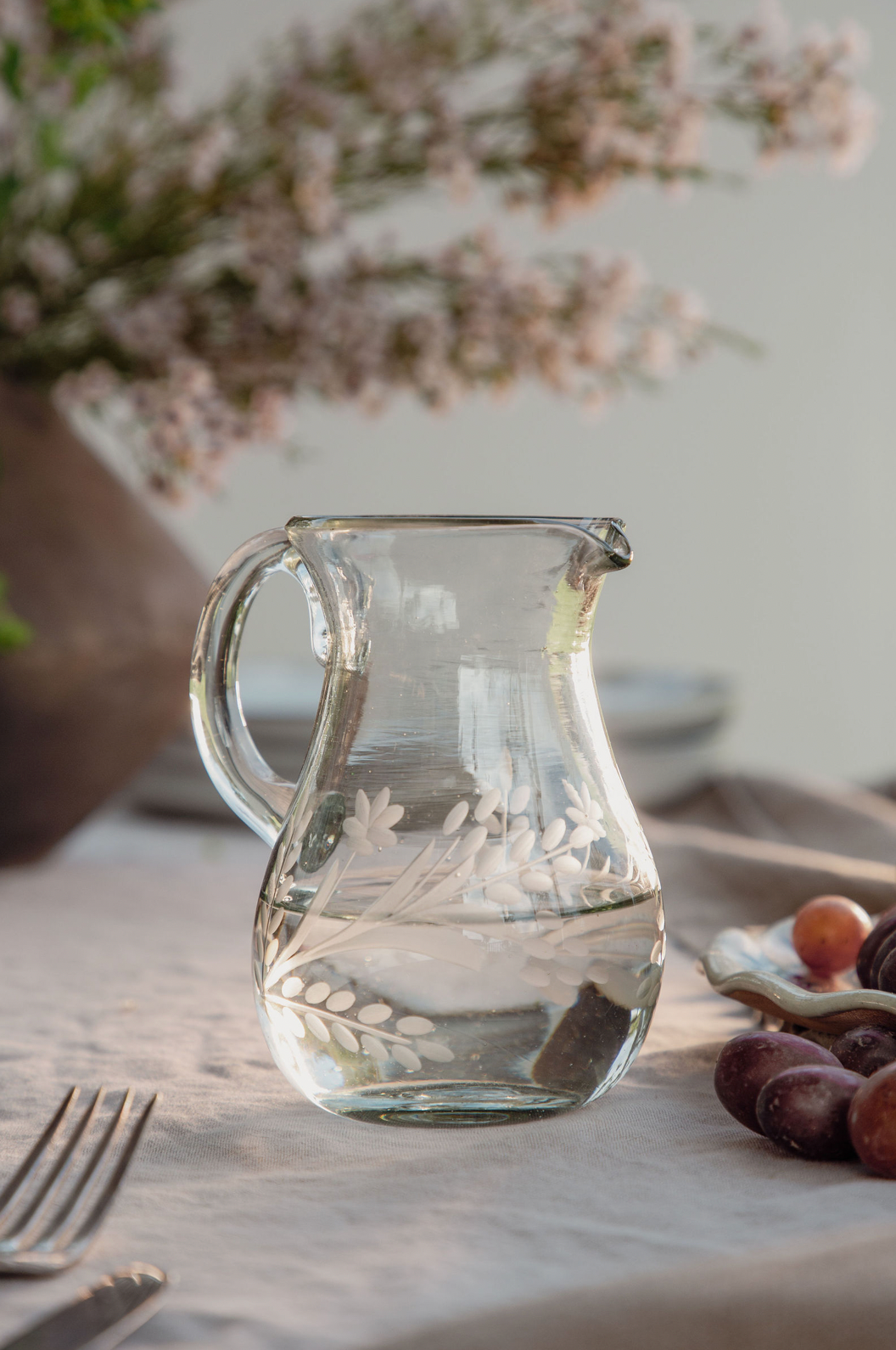 Hand-etched Blown Petite Pitcher, photo 1 of 5