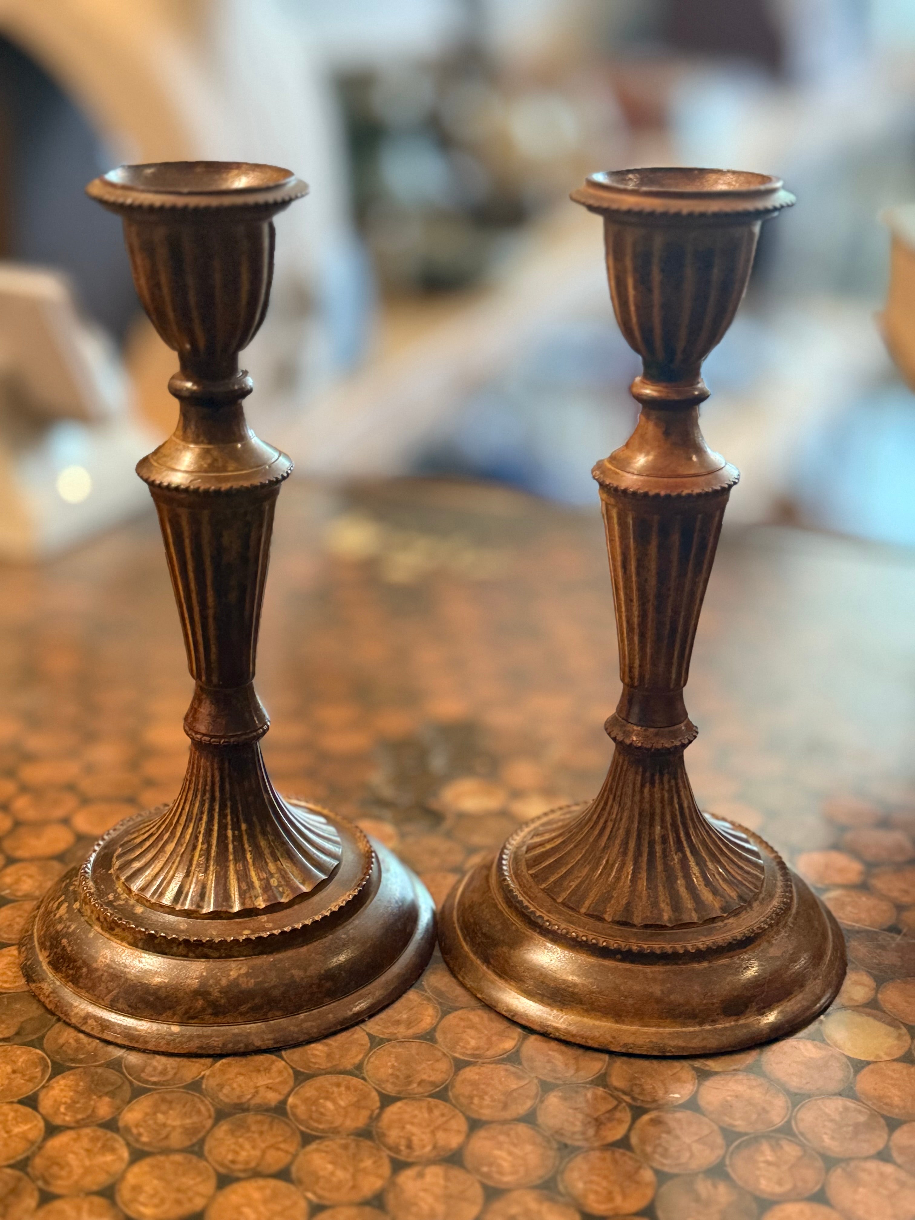 Candlesticks brown metal (pair)