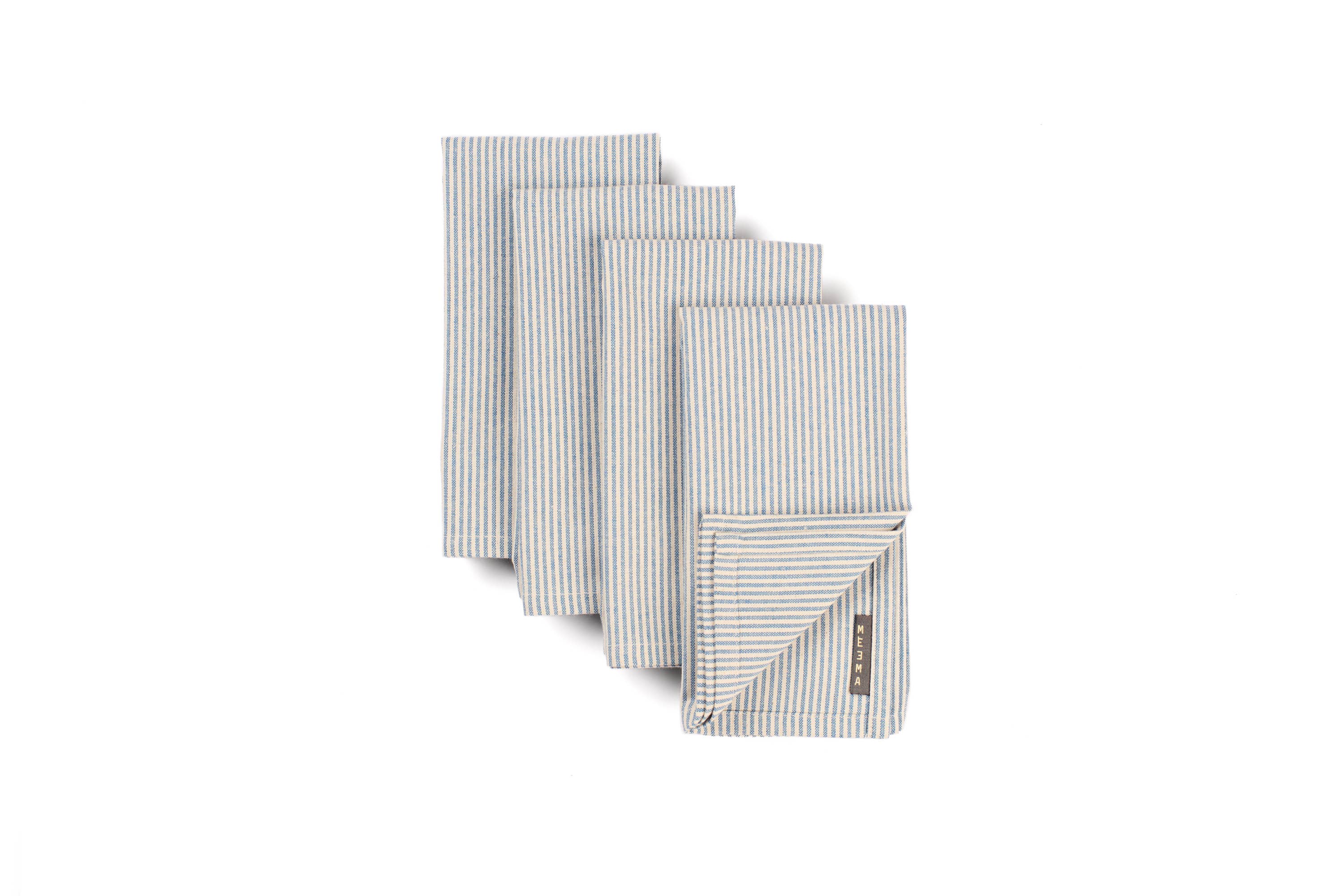 Cloth Dinner Napkins – Cotton Set of 4, Stripes & Solid: Blue Pinstriped, photo 1 of 8