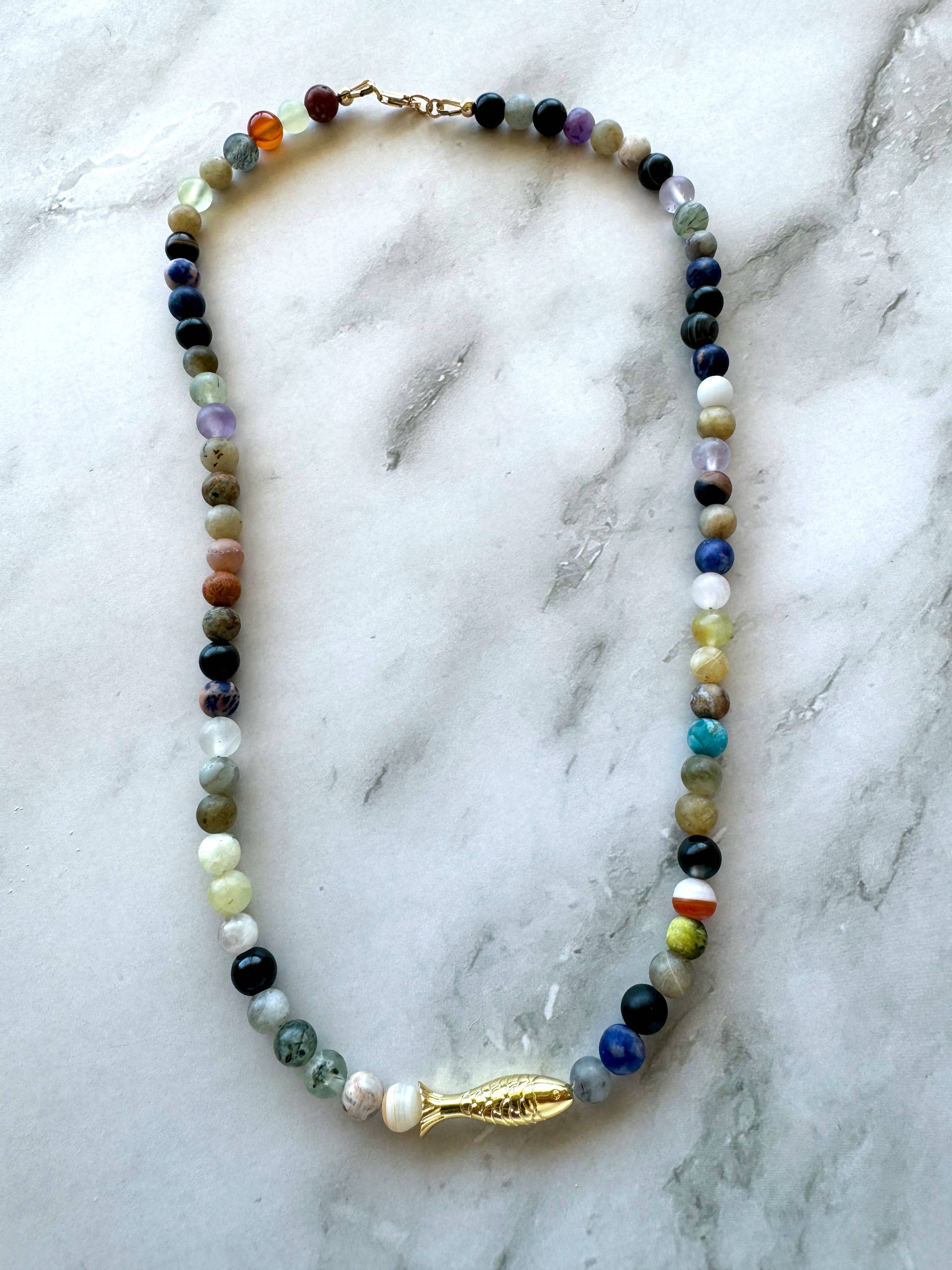 Ashia Beaded Fish Necklace: Amazonite, photo 4 of 8