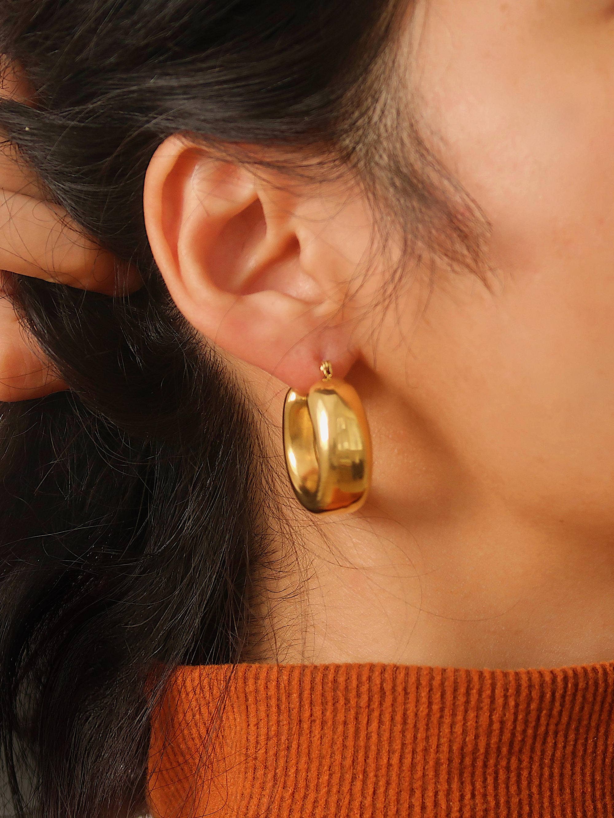 Hunter 18K Gold Non-Tarnish Classic U Hoop Earring: Silver, photo 3 of 6