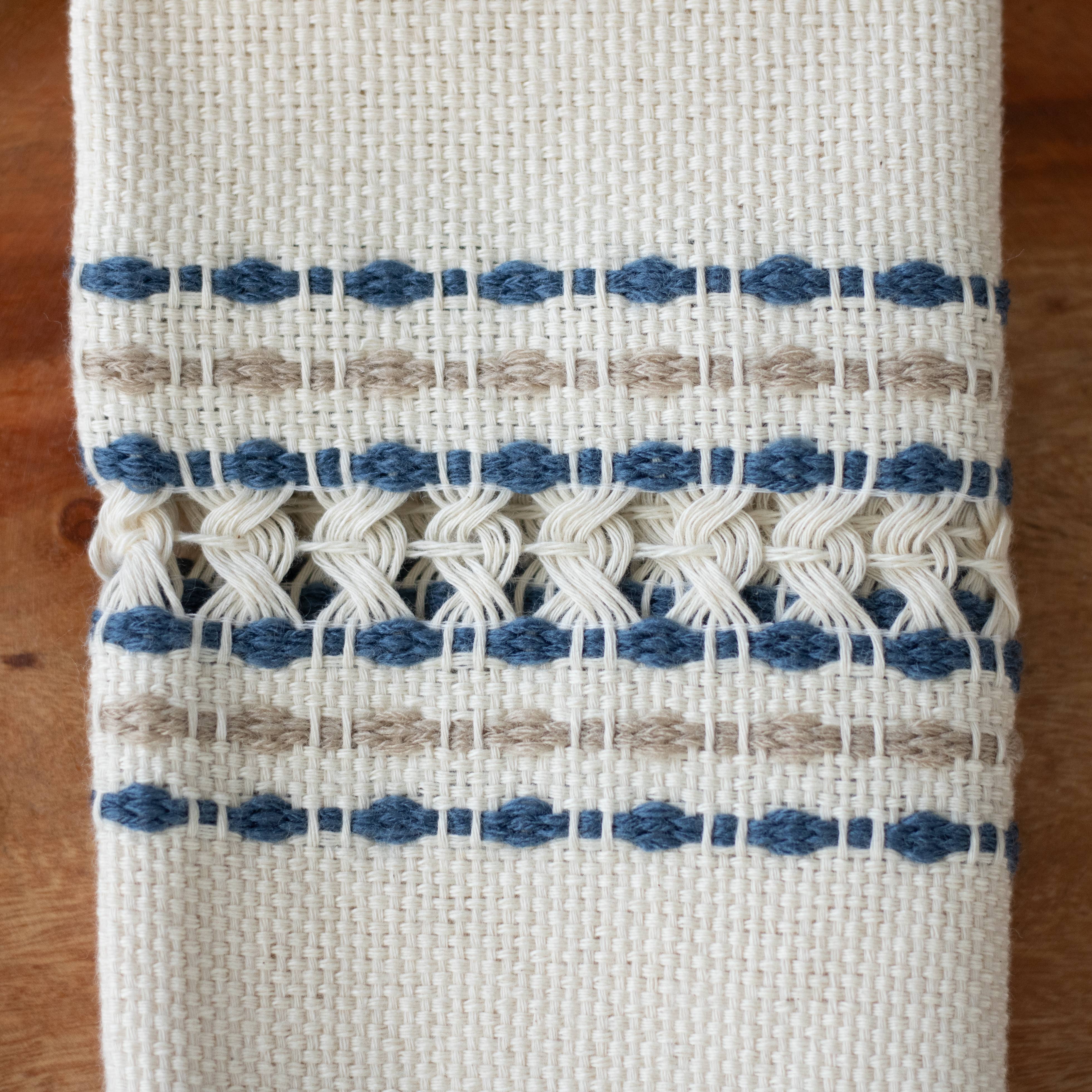Handwoven Cotton Napkin - Blue and Tan, photo 4 of 6