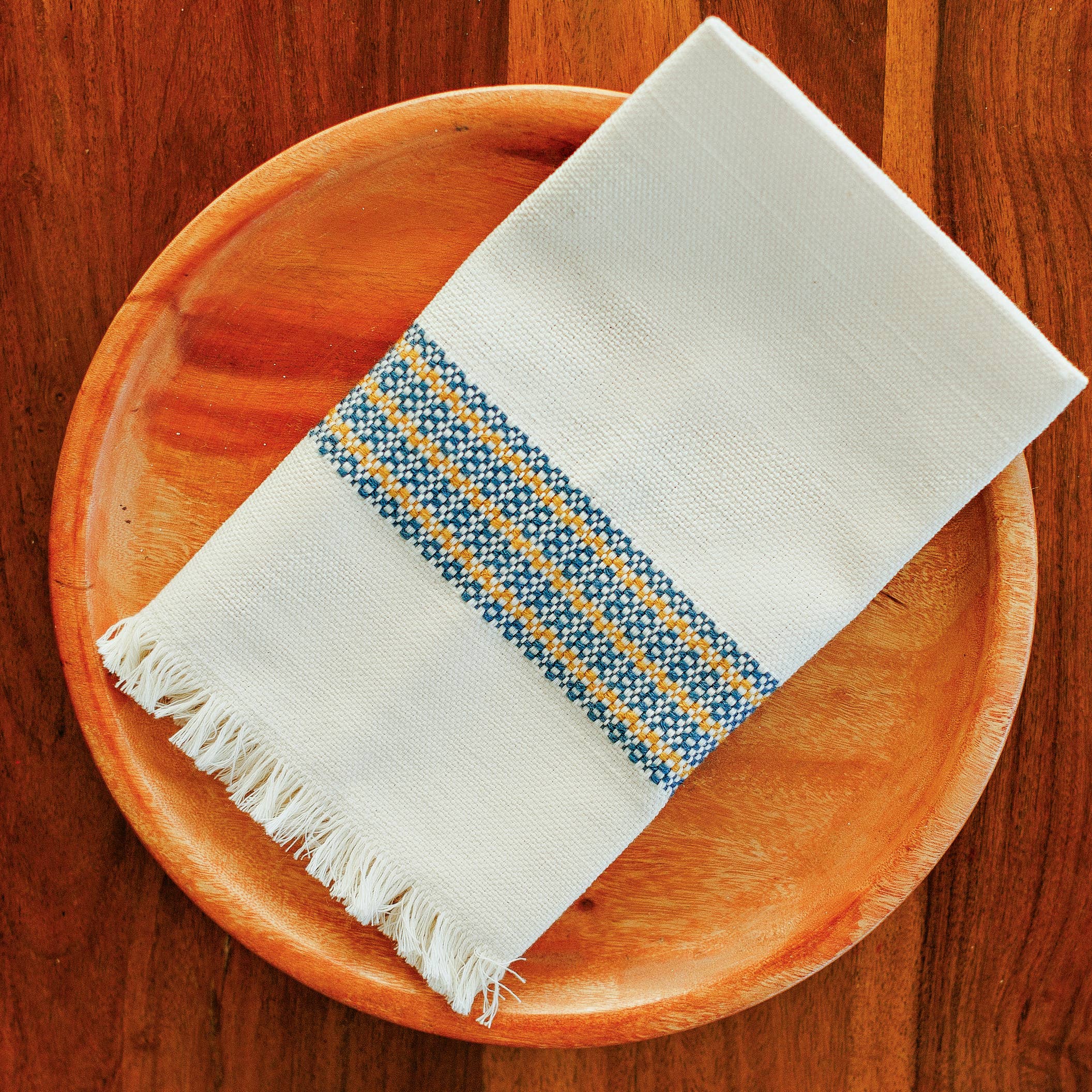 Handwoven Cotton Napkin - Blue and Yellow, photo 1 of 2