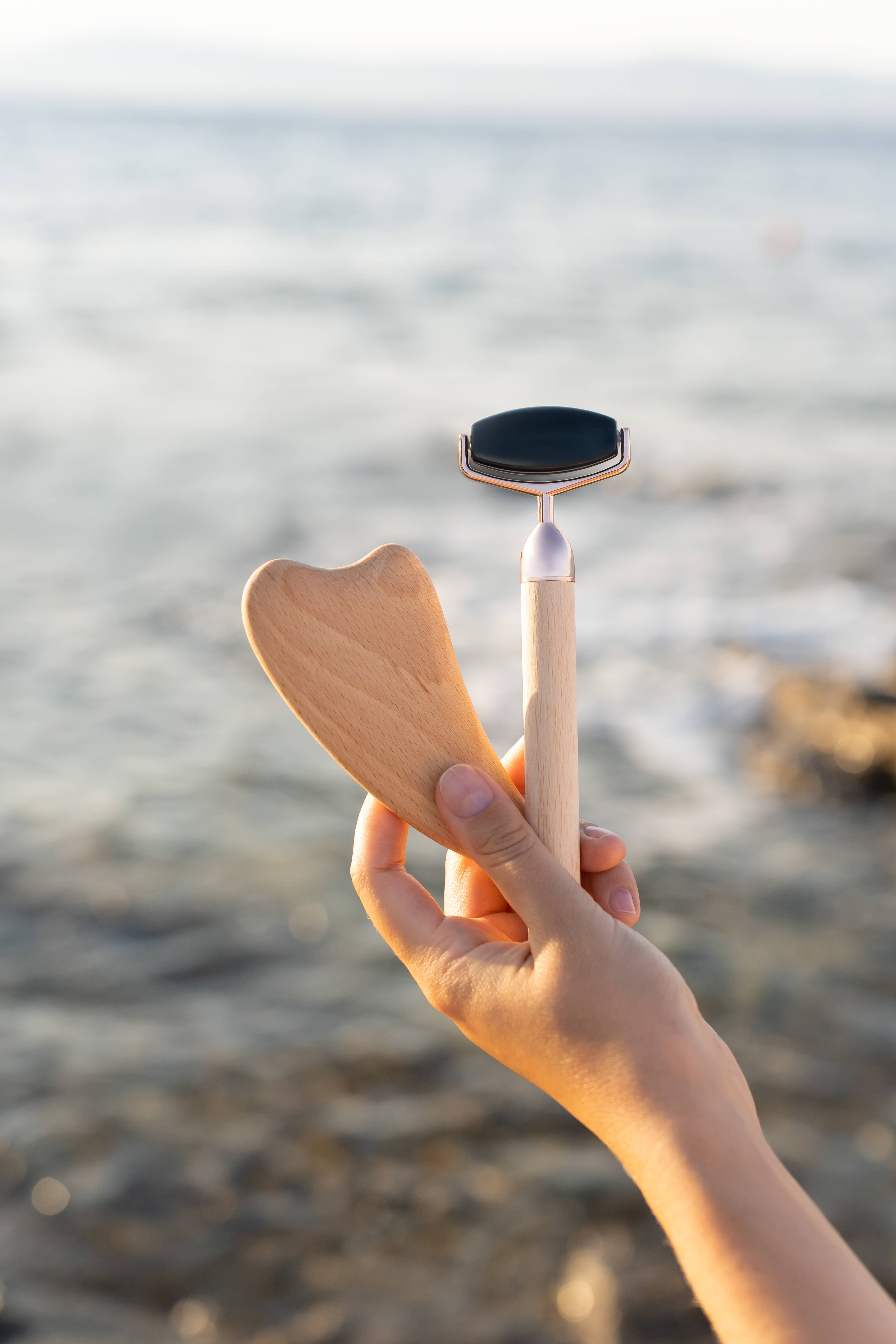 Facial Renewal Gift Set – Obsidian Roller & Gua Sha Wood, photo 3 of 4
