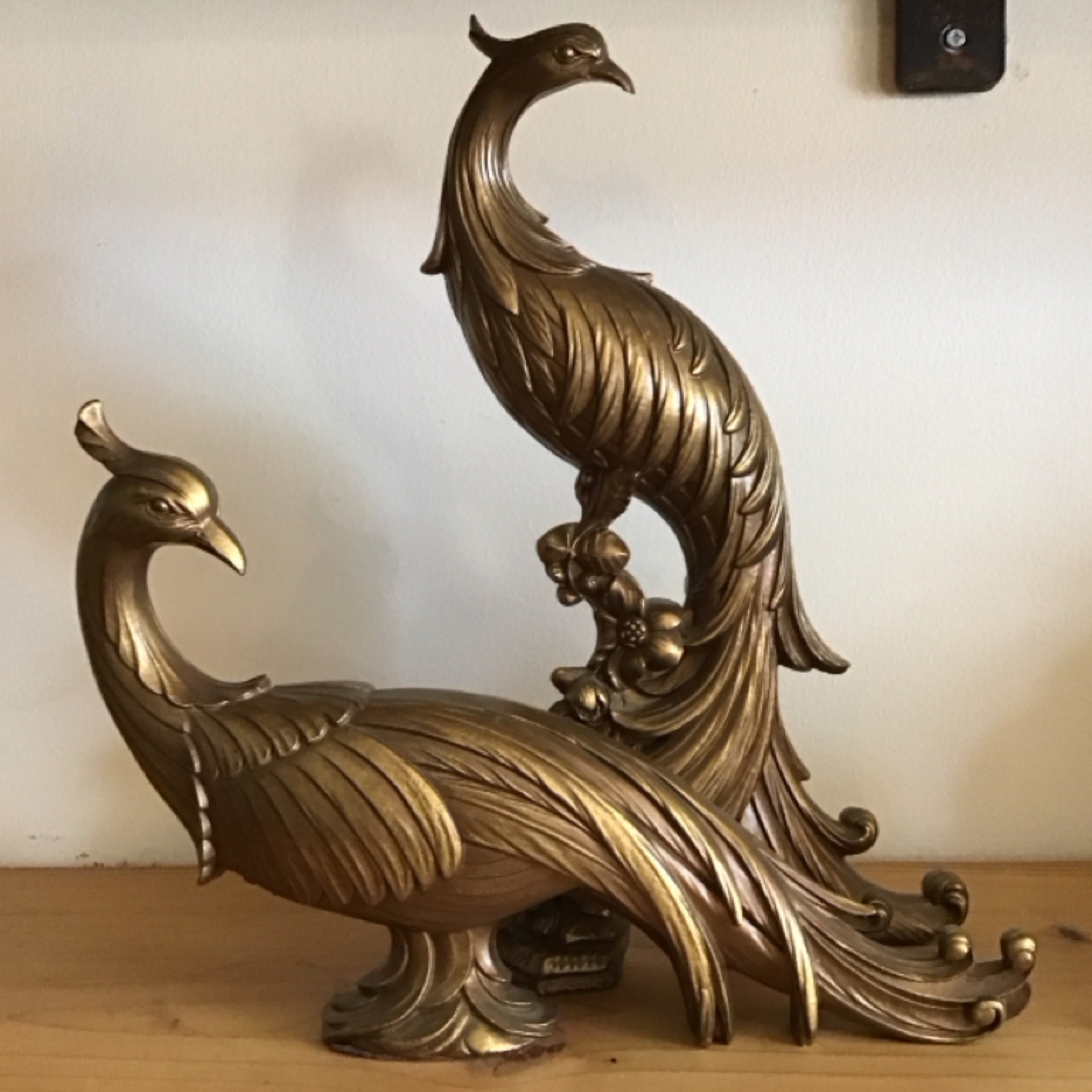 Vintage Hollywood Regency Syroco pair of Peacocks