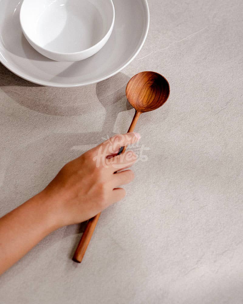 Round Teak Bowl Wooden Spoon, photo 3 of 8