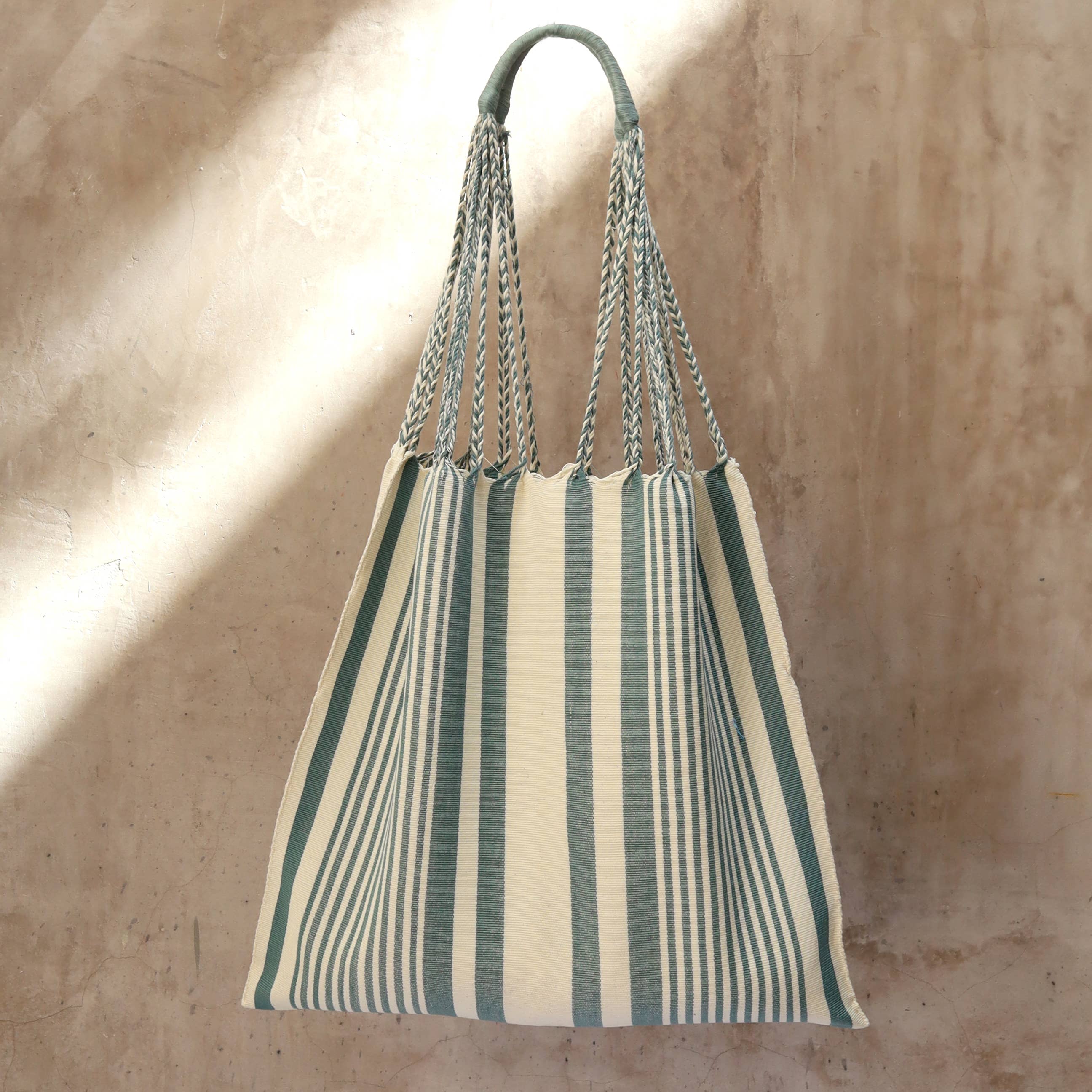 Las Rayas Tote Hand Woven Chiapas - yaax - Green, photo 1 of 3