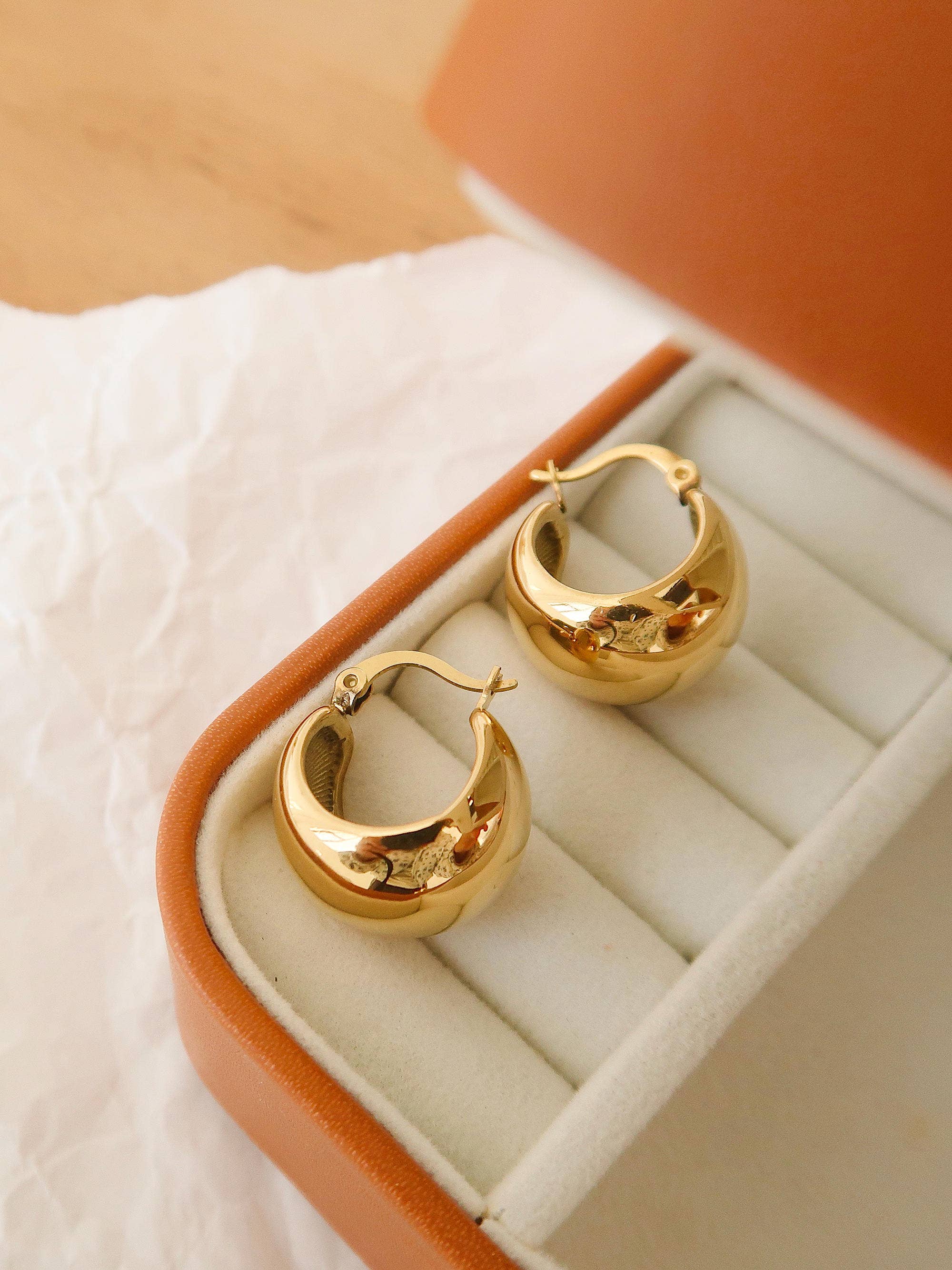 Amélie 18K Gold Non-Tarnish Classic Round Huggie Earring: Yellow Gold, photo 1 of 4