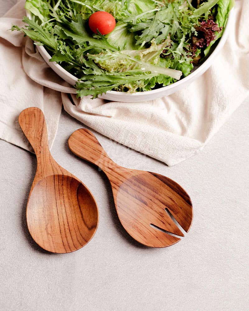 Teak Wooden Salad Servers Set - Salad Spoon Fork Serving