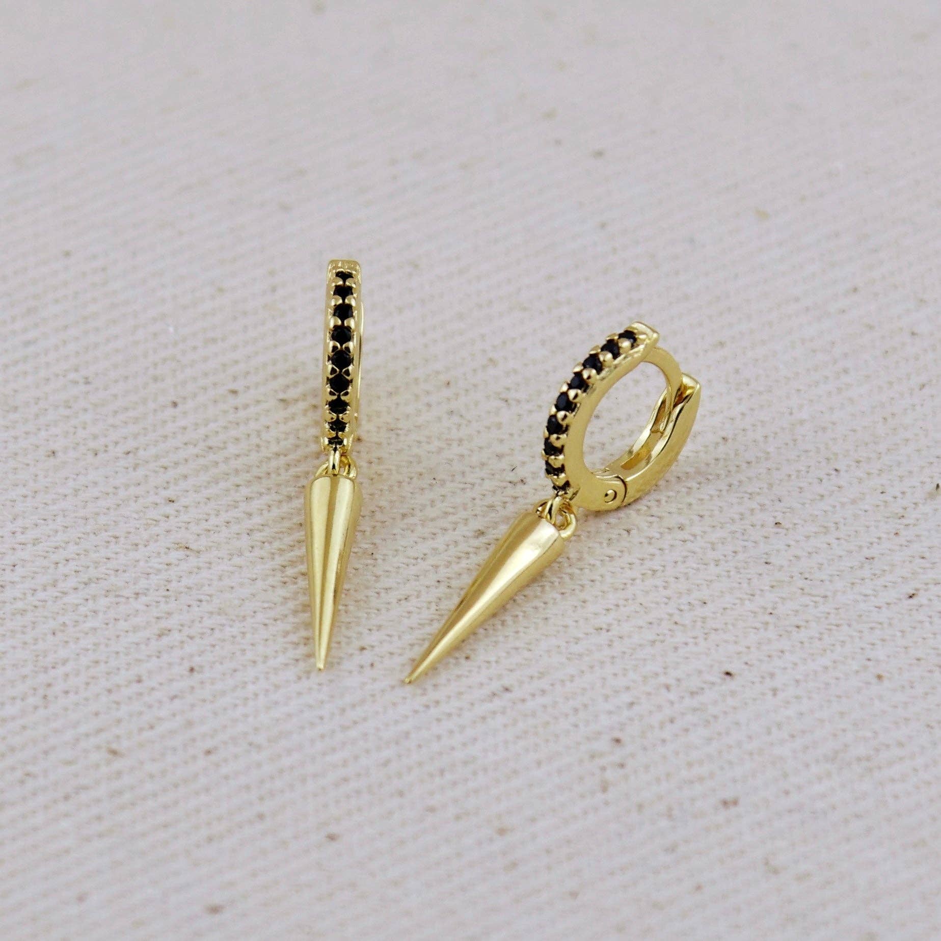18k Gold Filled Black CZ Hoop Earrings With Spike Drop, photo 1 of 6