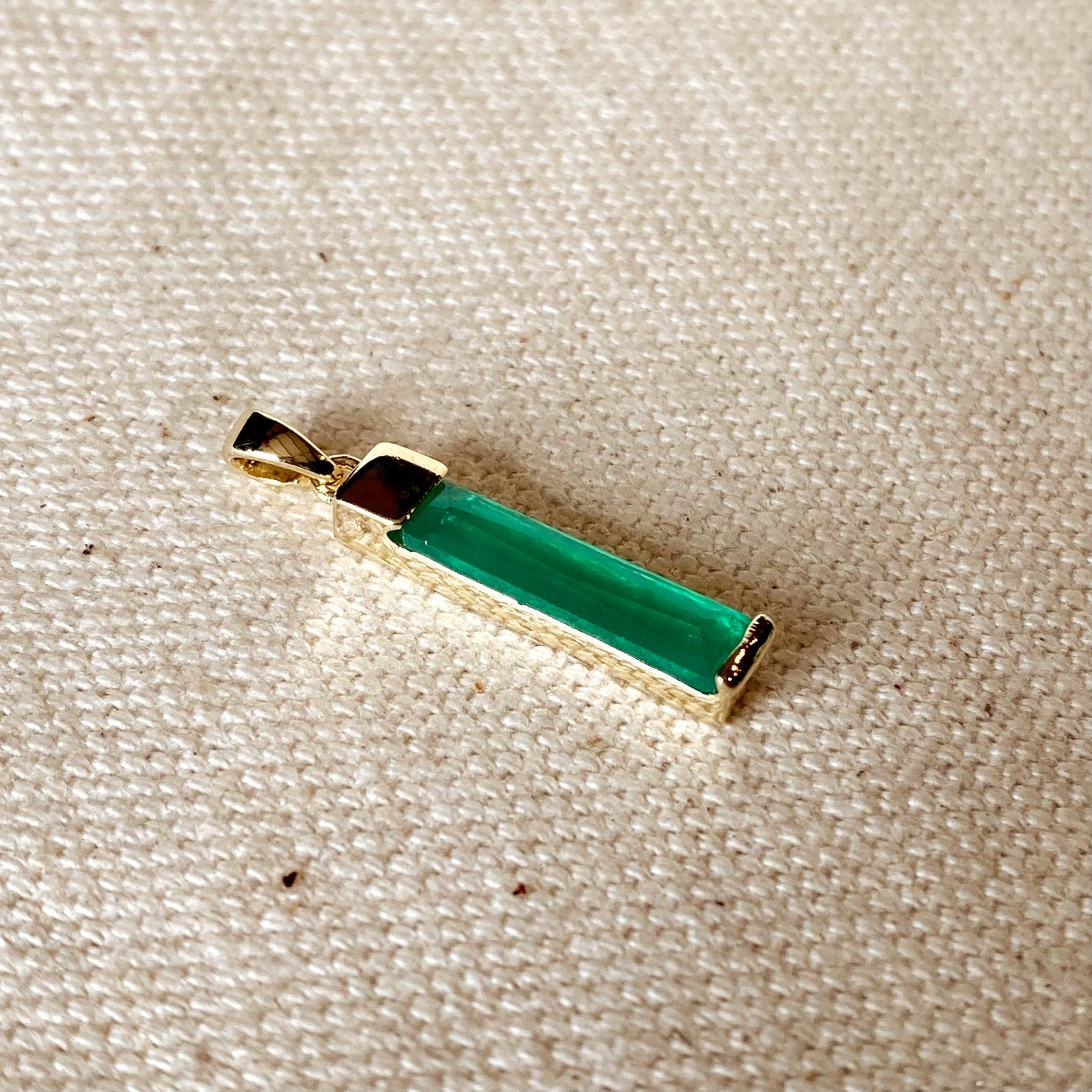 18k Gold Filled Long Emerald Crystal Baguette Charm, photo 1 of 2