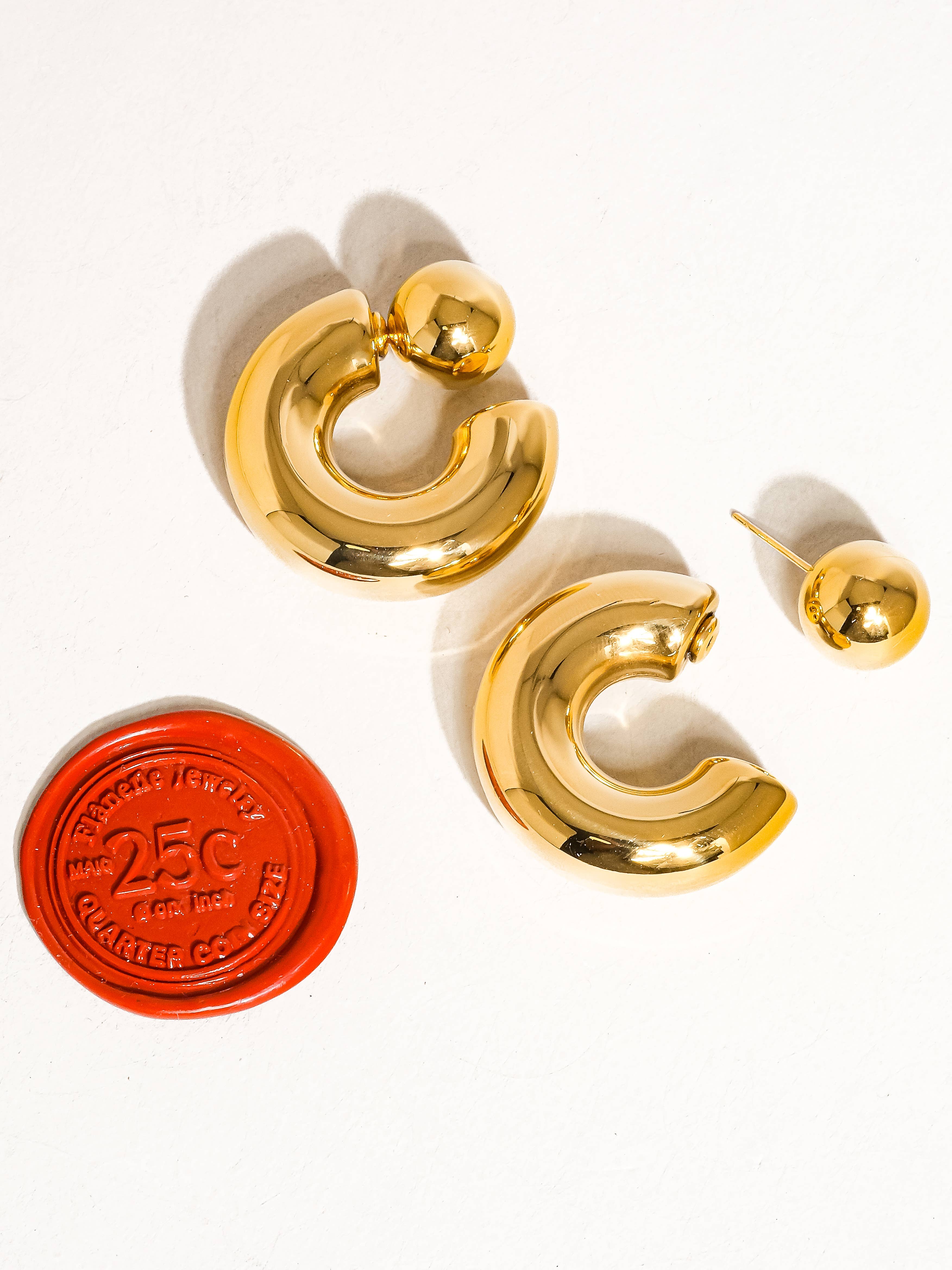 Fernanda 16K Gold Non-Tarnish Ball C Hoop Earring: Yellow Gold, photo 4 of 4