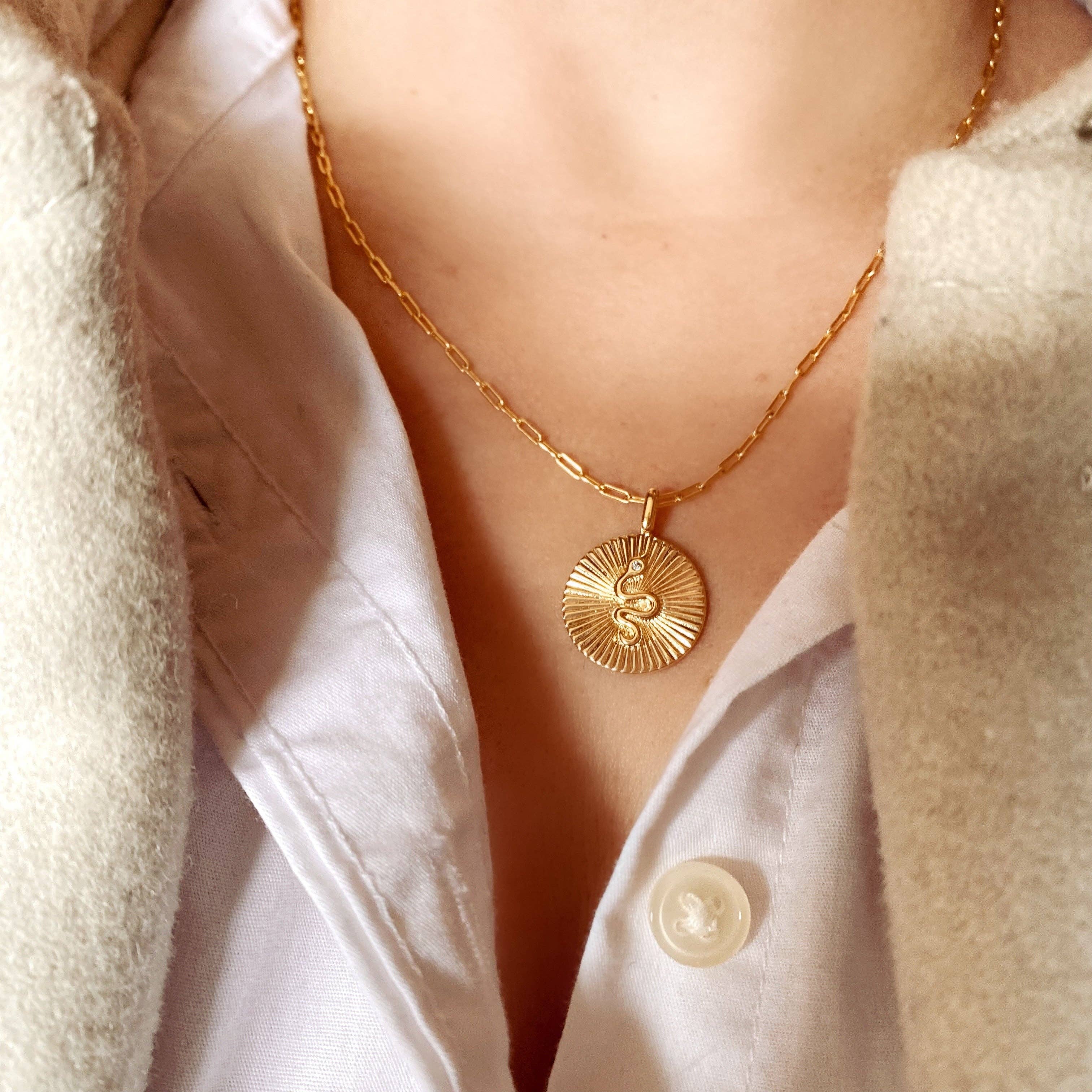 18k Gold Filled Snake Serpent Plate Pendant, photo 2 of 6