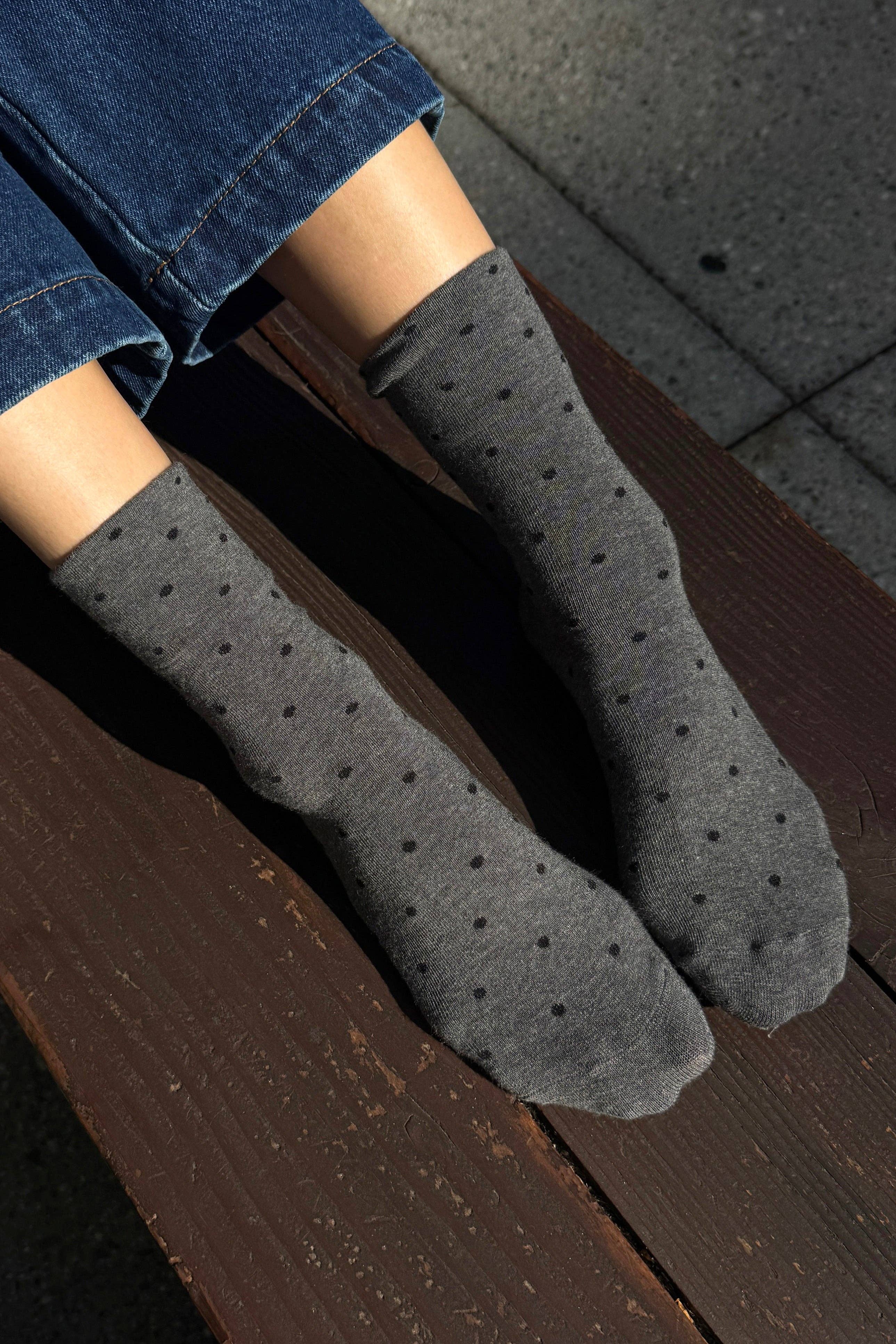 Polka Dot Sneaker Socks: CHARCOAL/BLACK, photo 2 of 4
