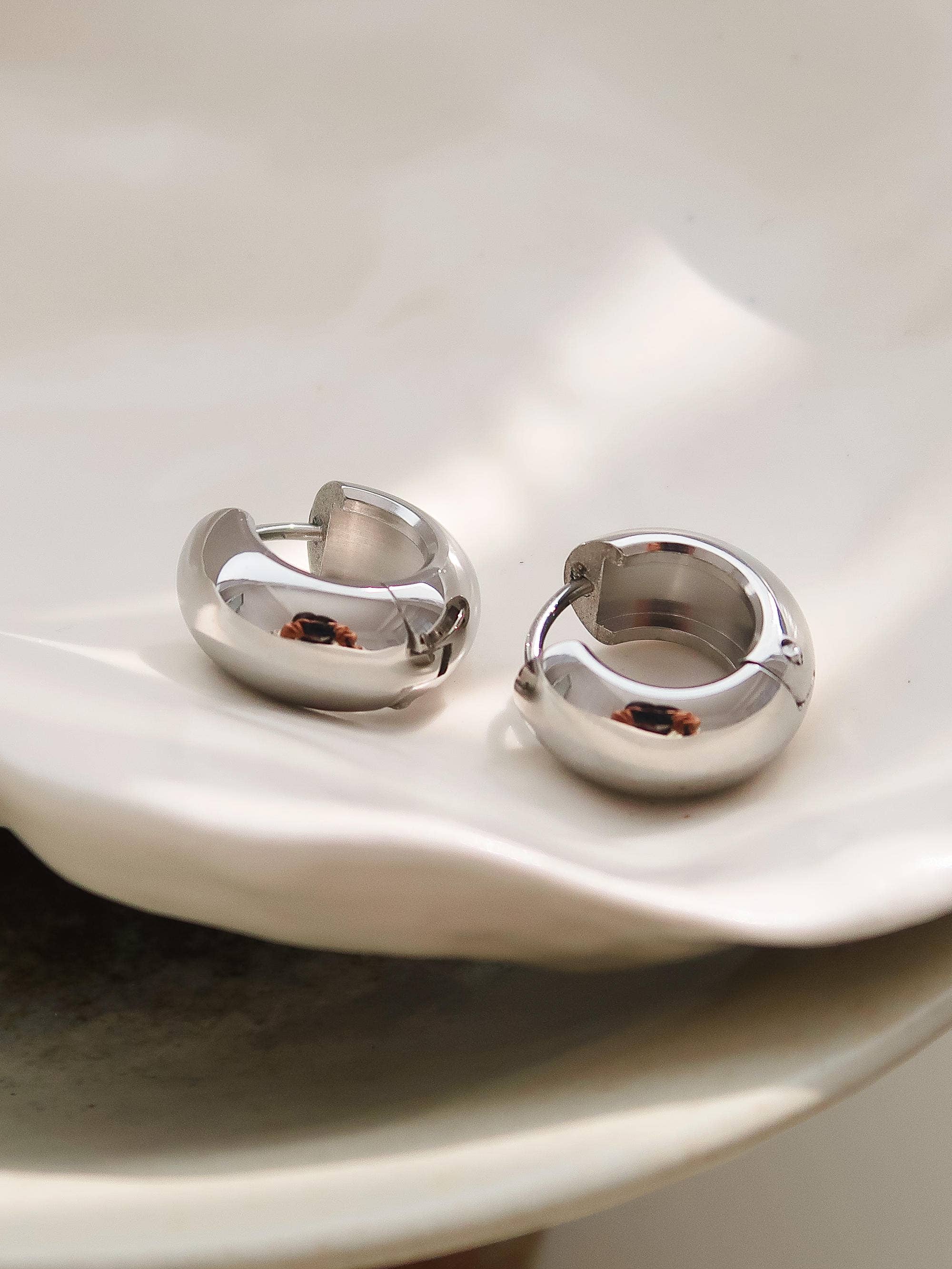 Blandine 18K Non-Tarnish Small Classic Hoop Earring: Silver, photo 1 of 6