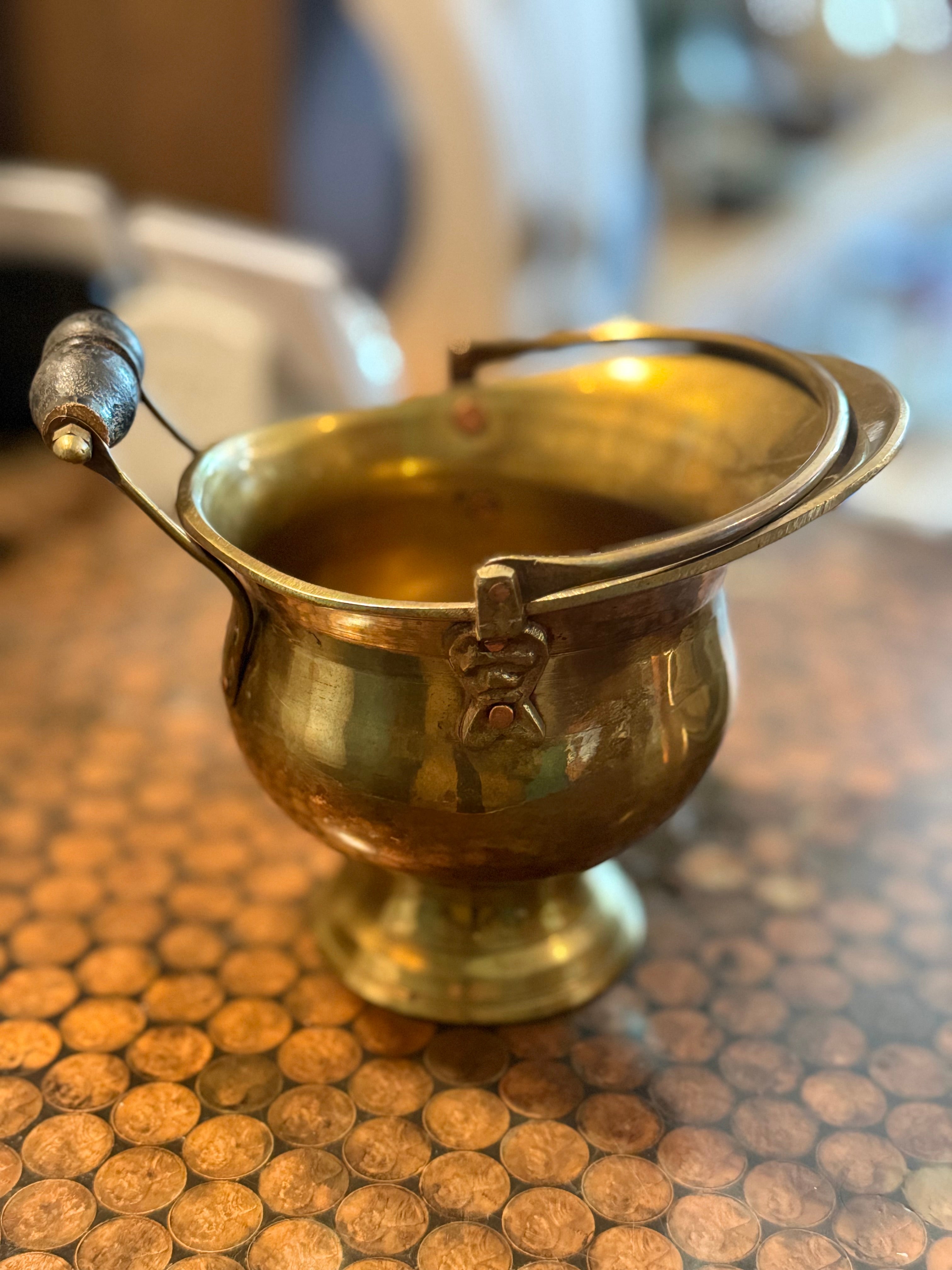 Small brass bucket with handle