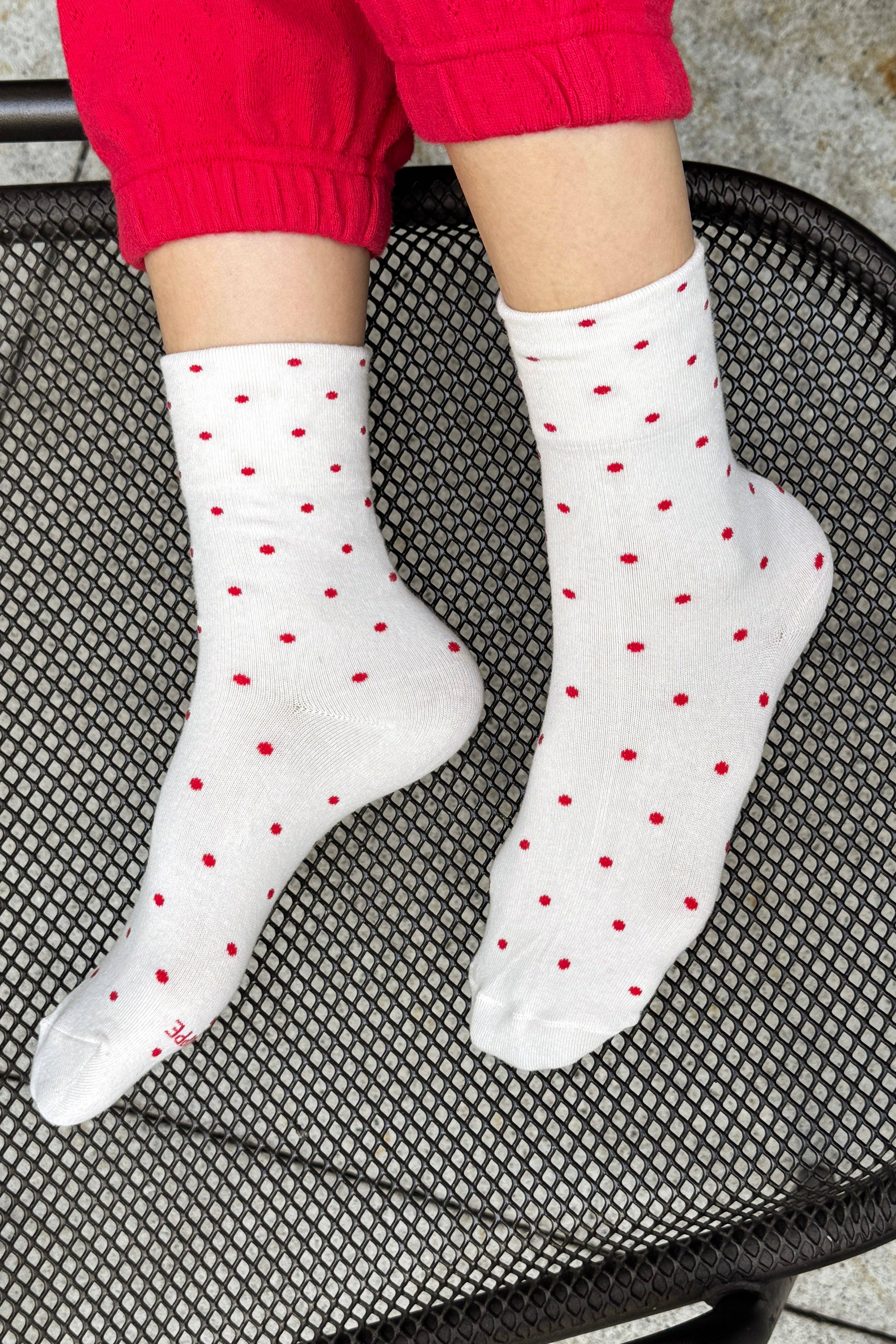 Polka Dot Sneaker Socks: CREAM/RED, photo 2 of 4