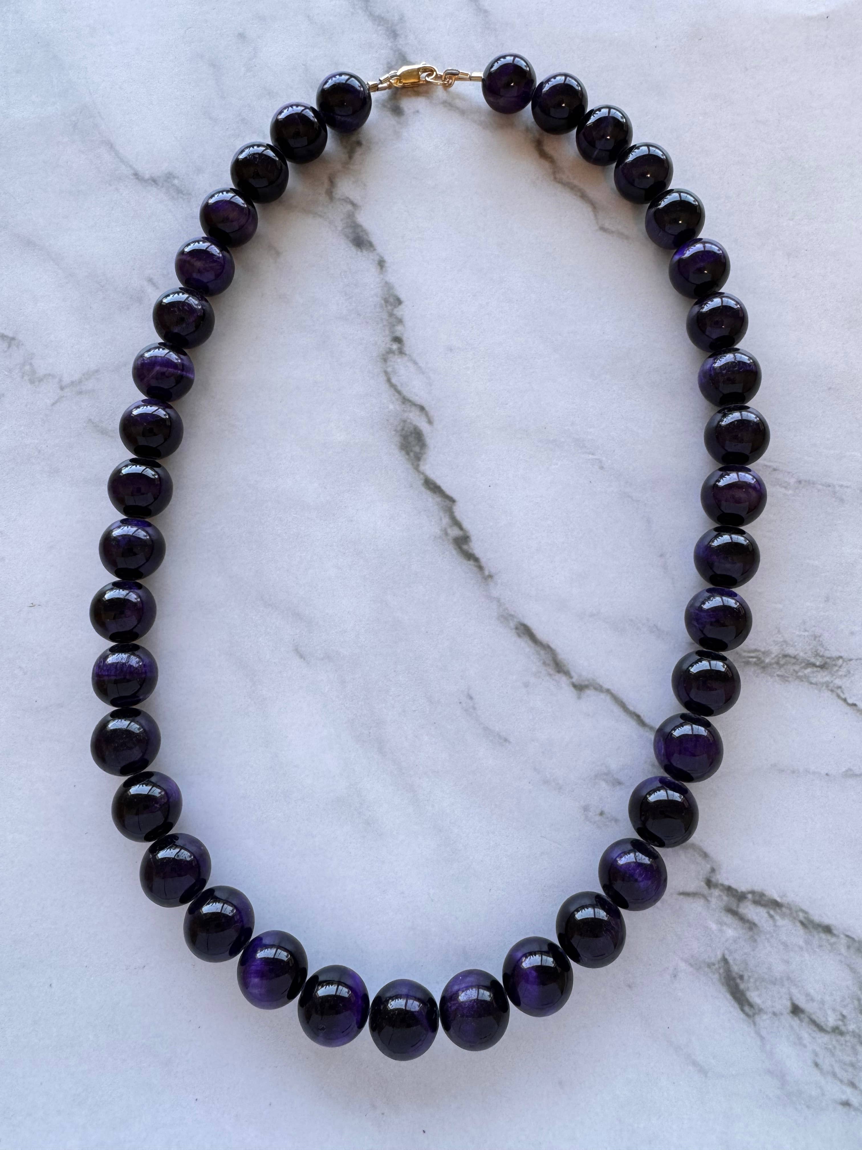 Bessie Chunky Beaded Necklace: Pink Tigers Eye, photo 6 of 7