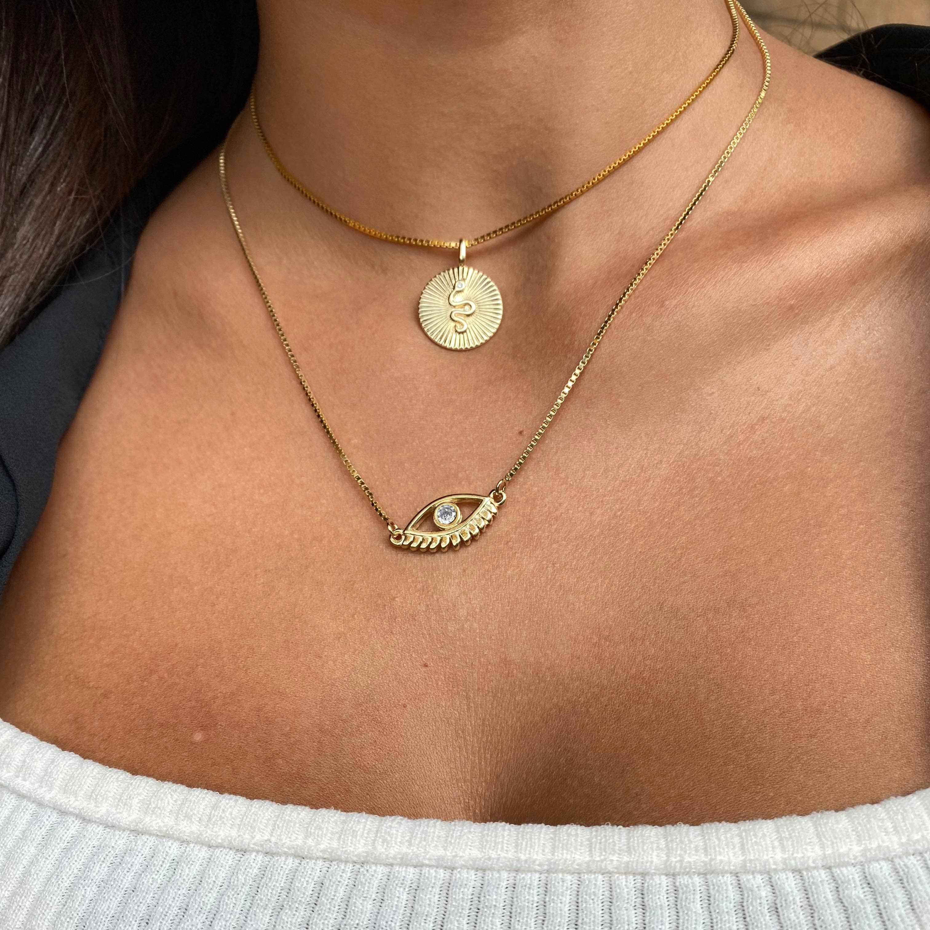 18k Gold Filled Snake Serpent Plate Pendant, photo 3 of 6