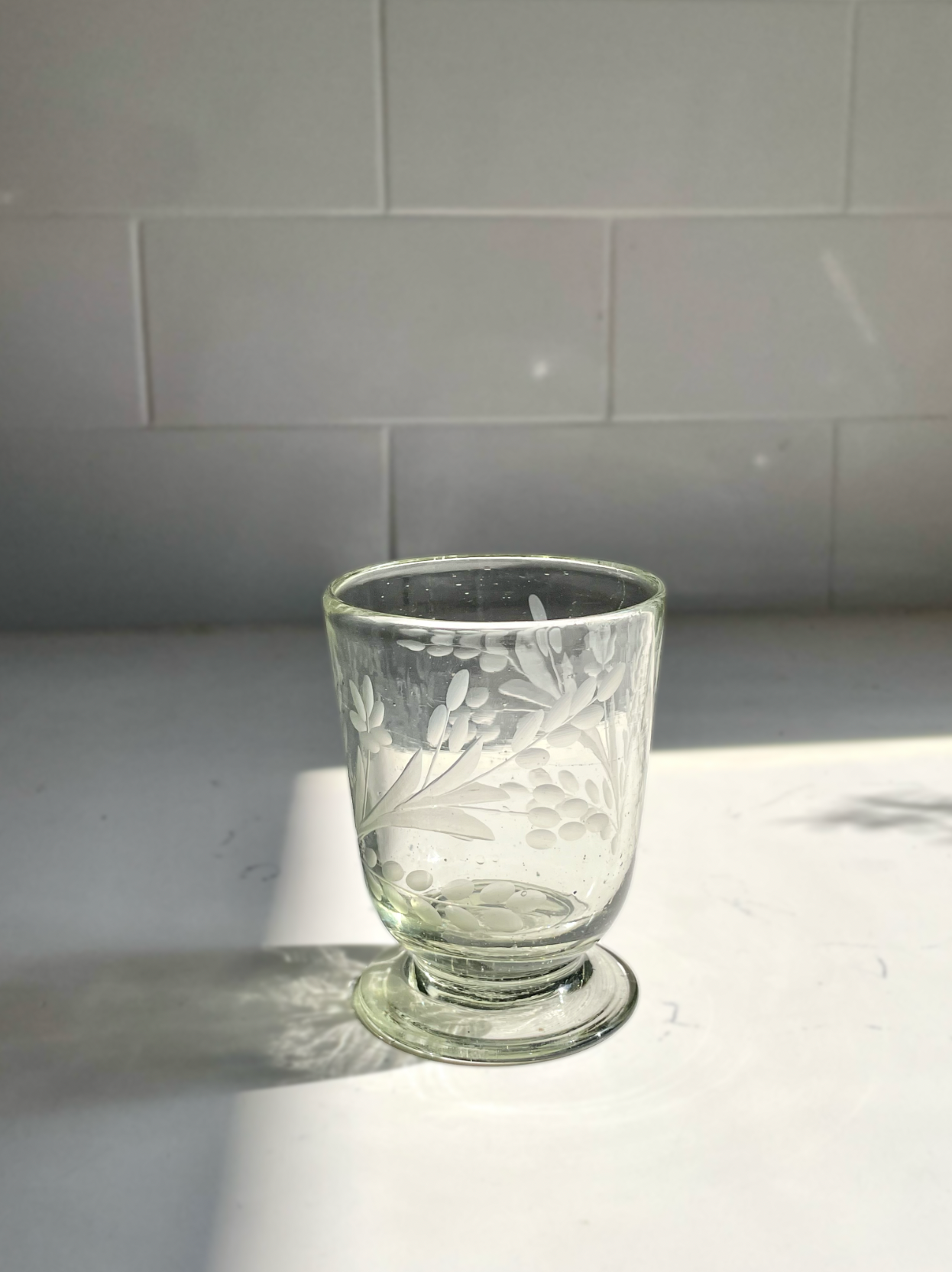 Hand-etched Blown Footed Glass: Wine Glass, photo 1 of 7