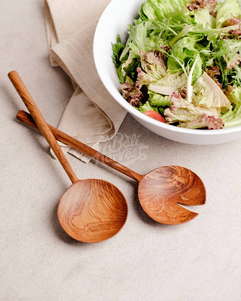 Teak Wooden Salad Servers Set - Salad Spoon Fork Spatula, photo 1 of 2