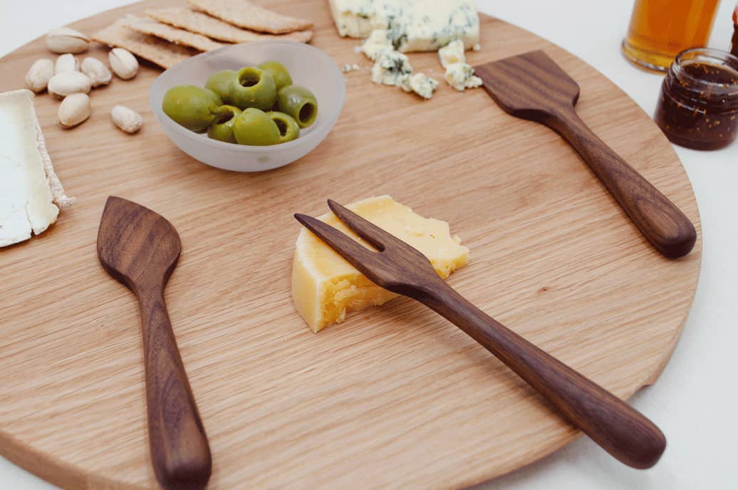 6.5" Walnut Wood Cheese Set - Handmade Serving Utensils, photo 2 of 3