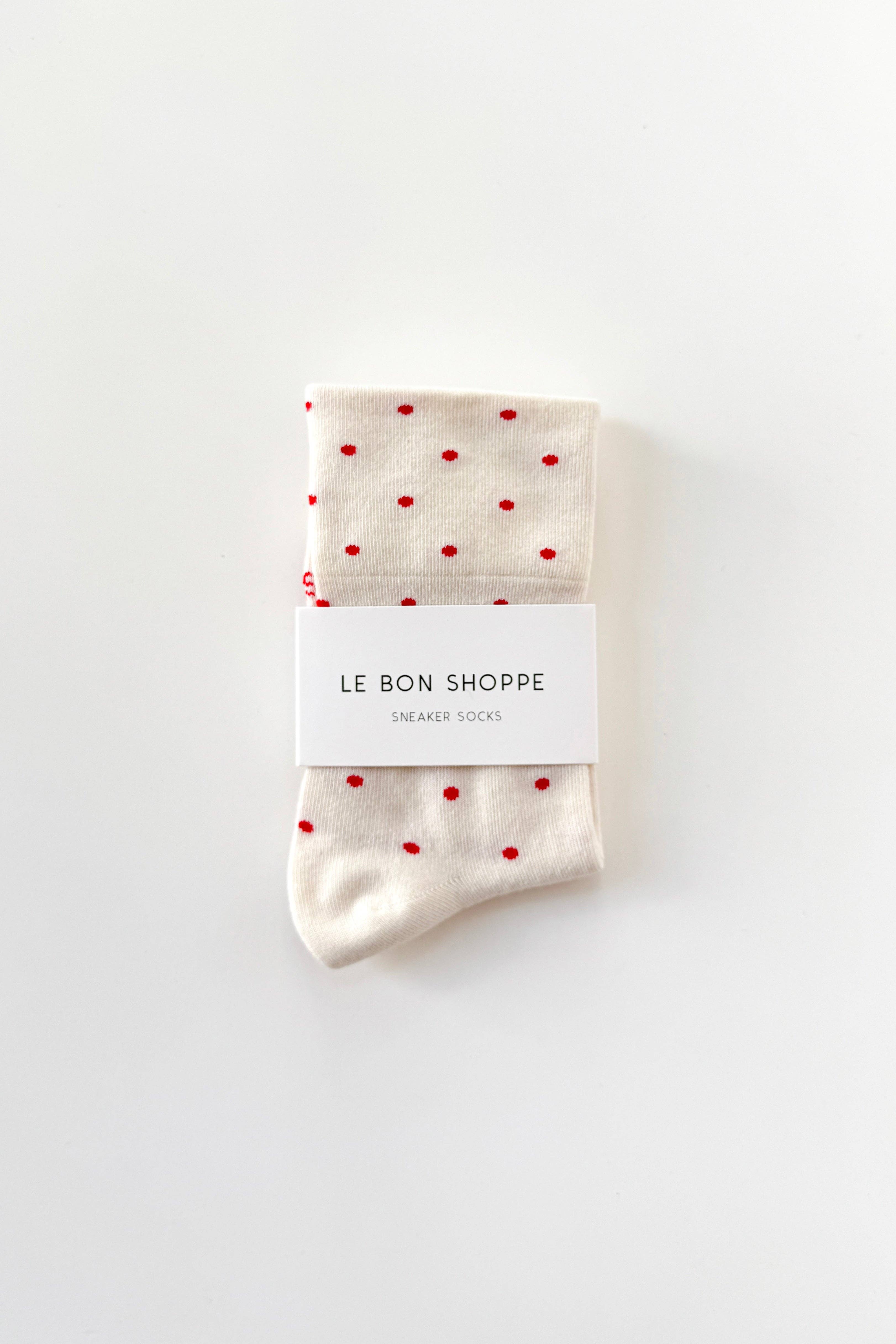 Polka Dot Sneaker Socks: CREAM/RED, photo 4 of 4