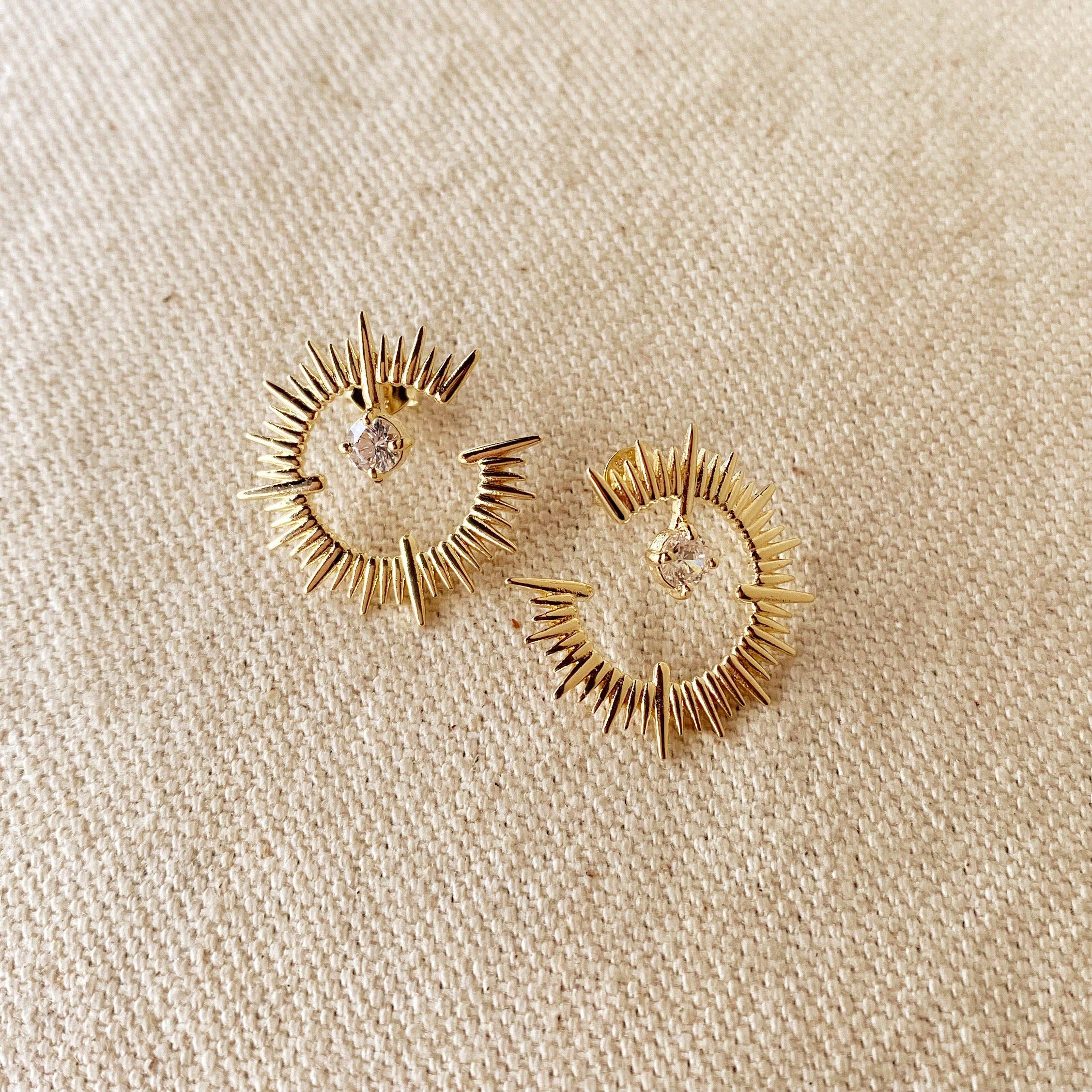 18K Gold Filled Spiked Stud With CZ, photo 3 of 3