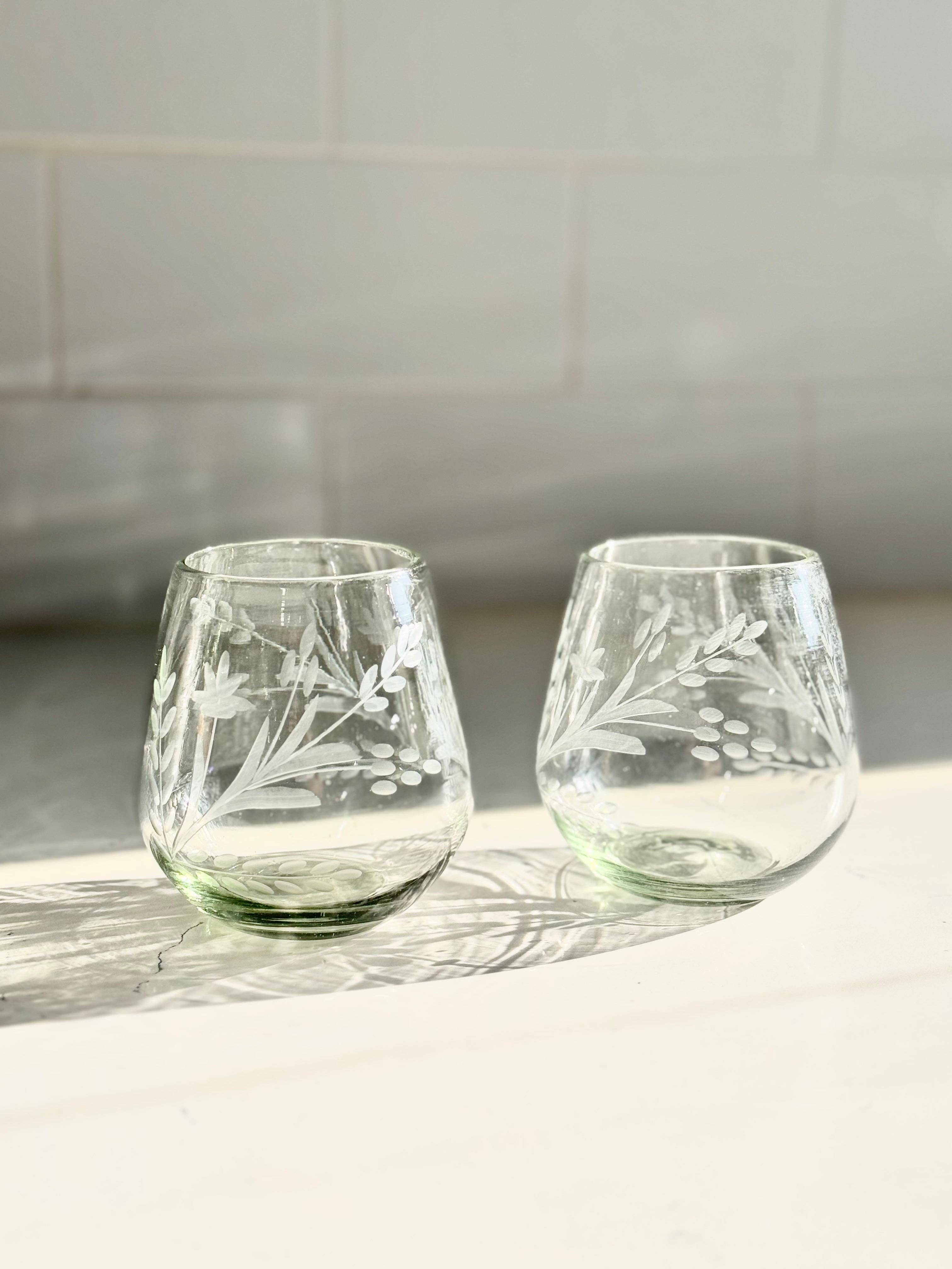 Hand-etched Blown Oval Glass, photo 2 of 4