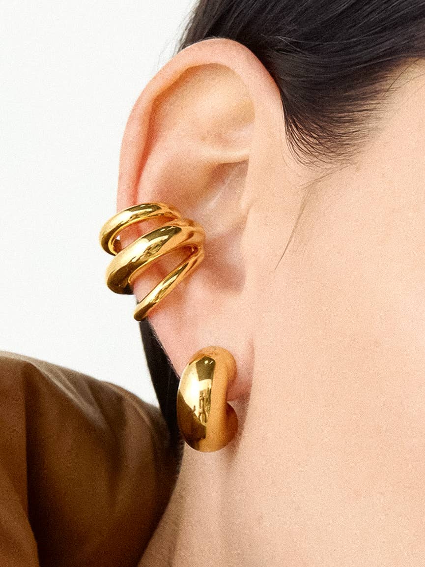 Ames 18K Gold Non-Tarnish Trilayer C Hoop Ear Cuff: Yellow Gold, photo 2 of 6