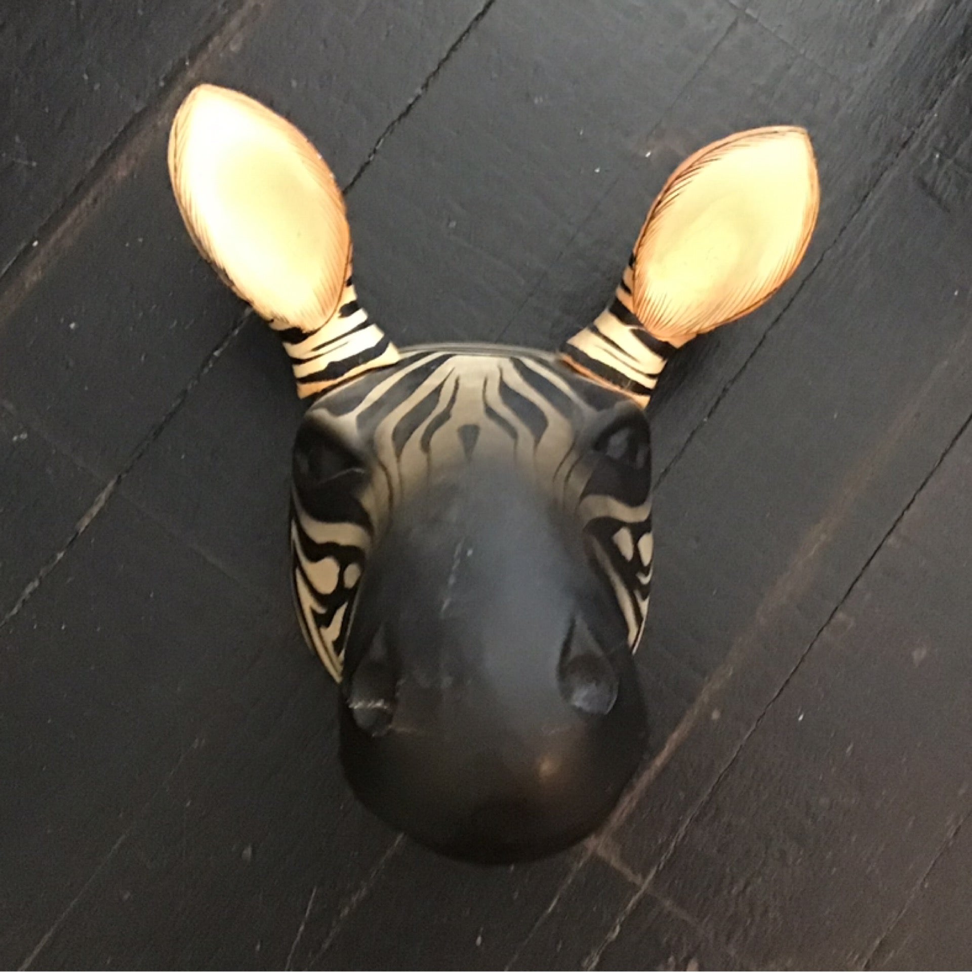 Carved wood zebra head