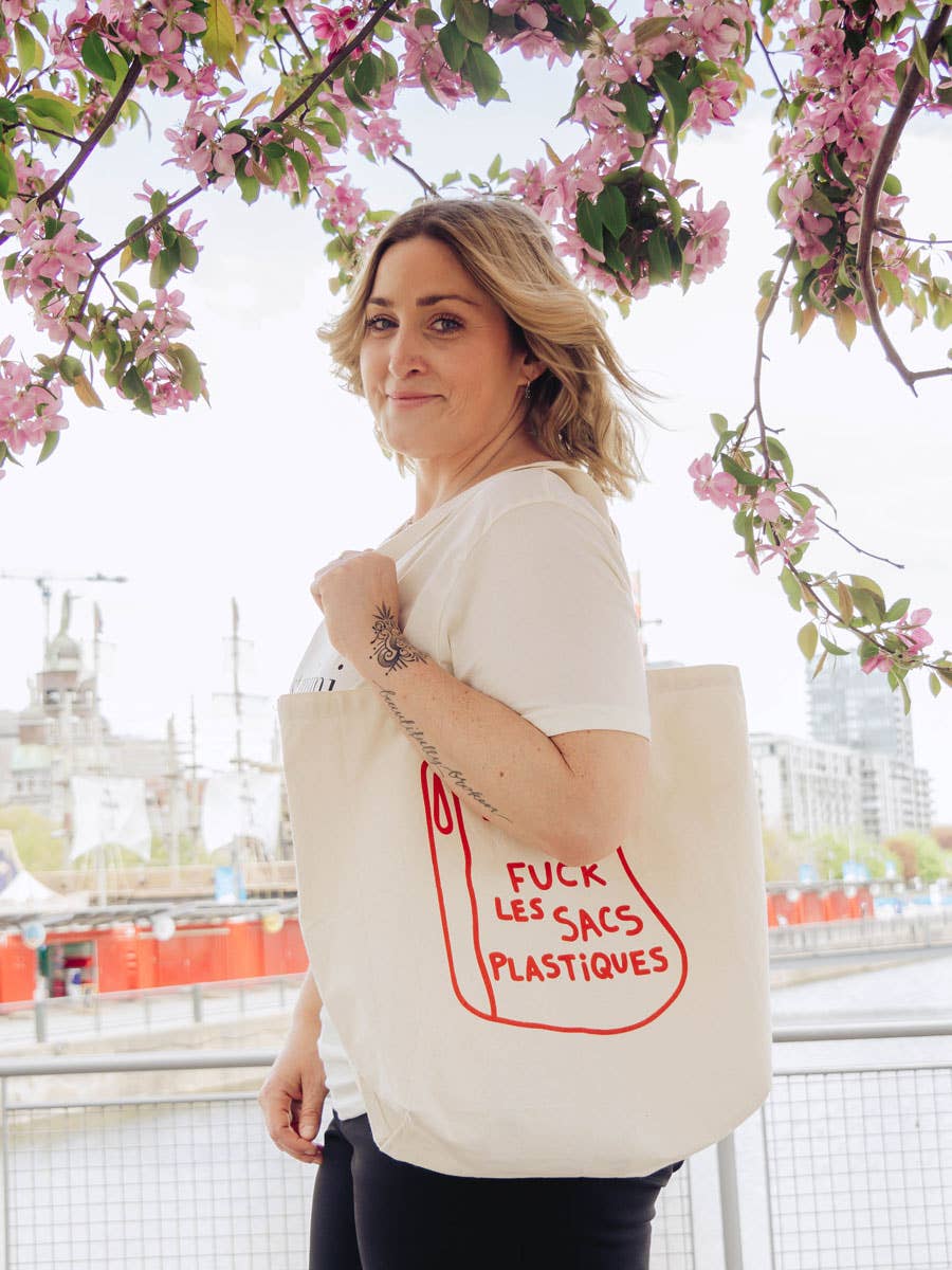 Fuck Plastique French Printed Cotton Tote Bag, photo 5 of 5