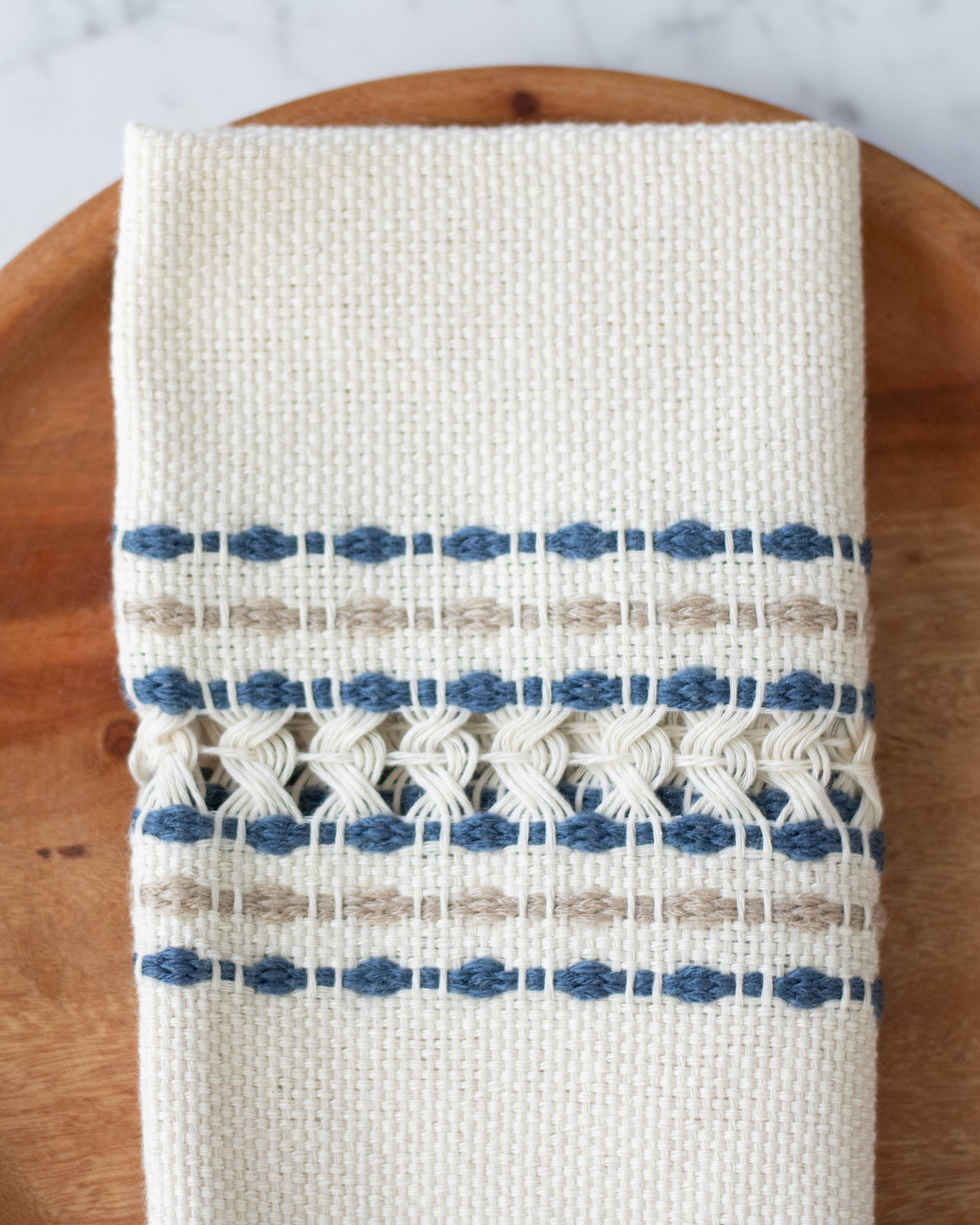 Handwoven Cotton Napkin - Blue and Tan, photo 5 of 6