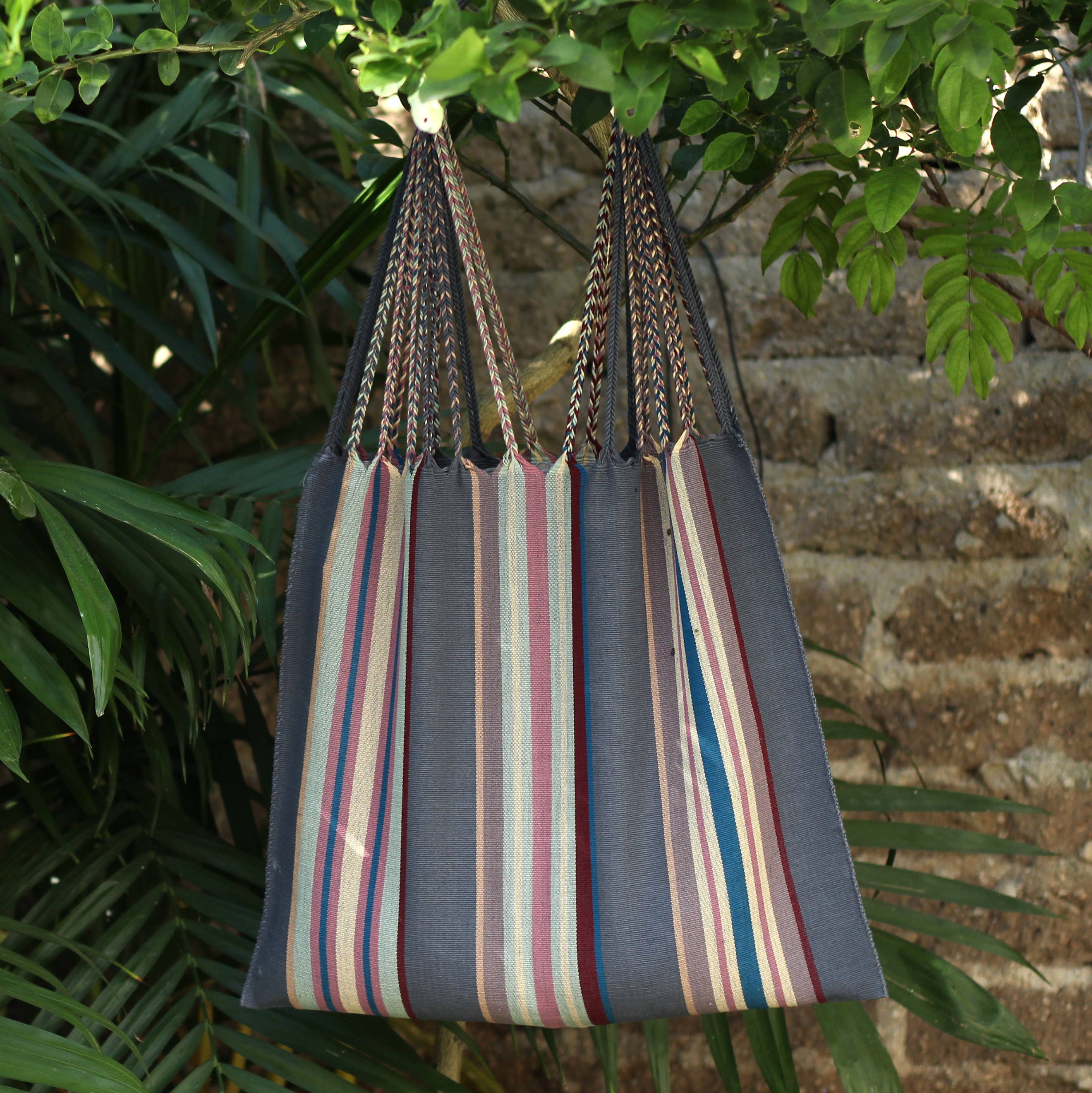 Las Rayas Tote Hand Woven in Chiapas - Rain, photo 1 of 2