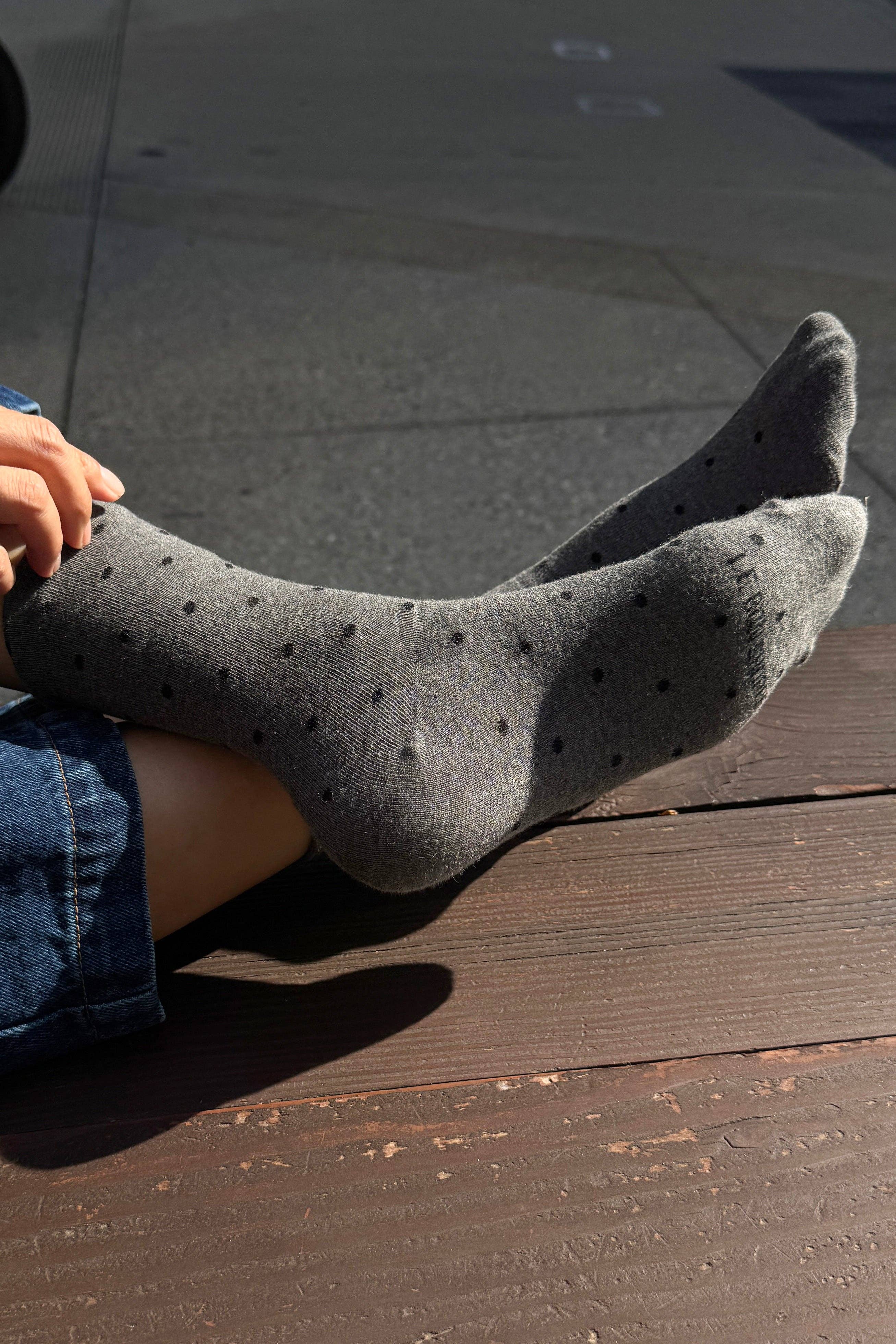 Polka Dot Sneaker Socks: CHARCOAL/BLACK, photo 4 of 4