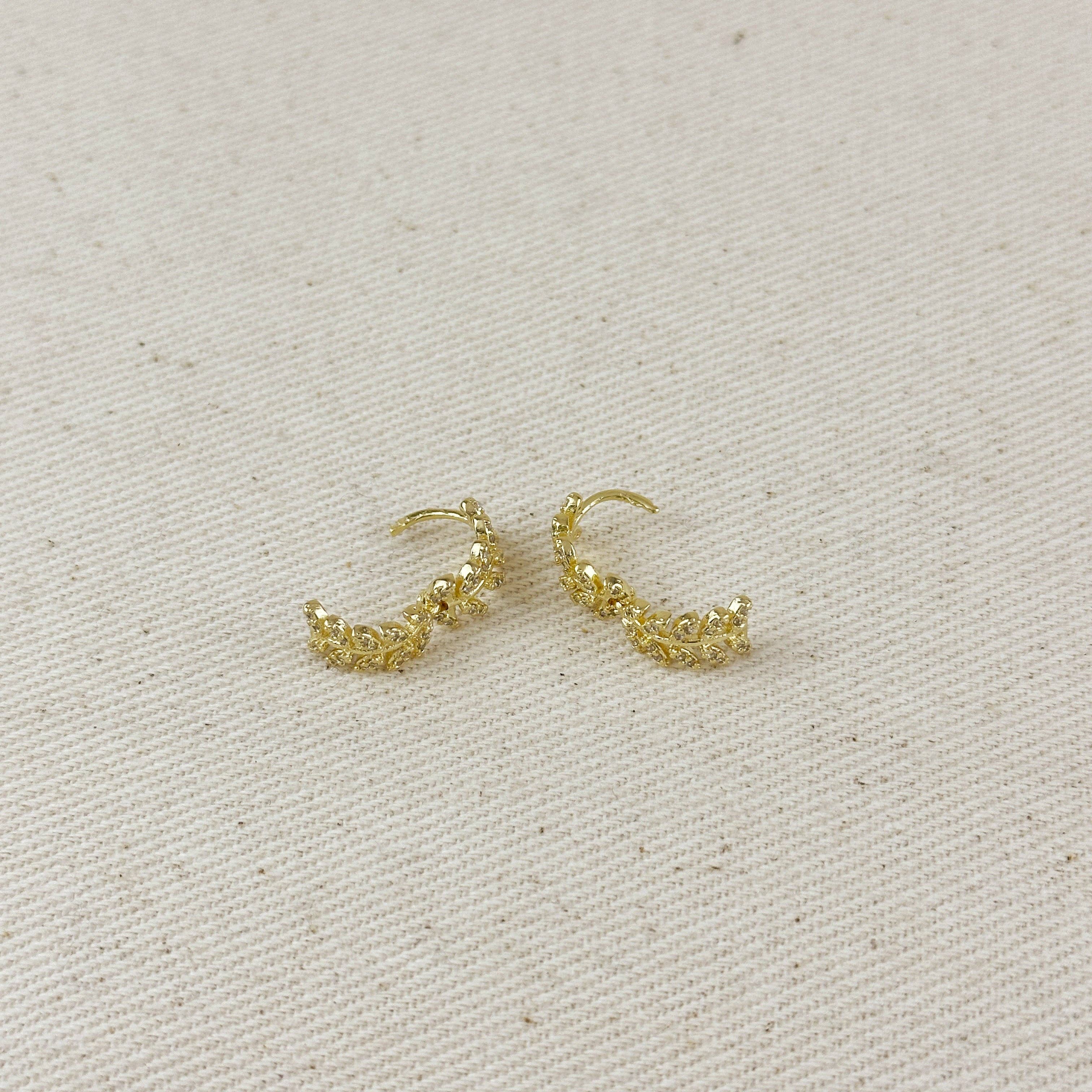 18k Gold Filled CZ Leaf Clicker Hoop Earrings, photo 5 of 8